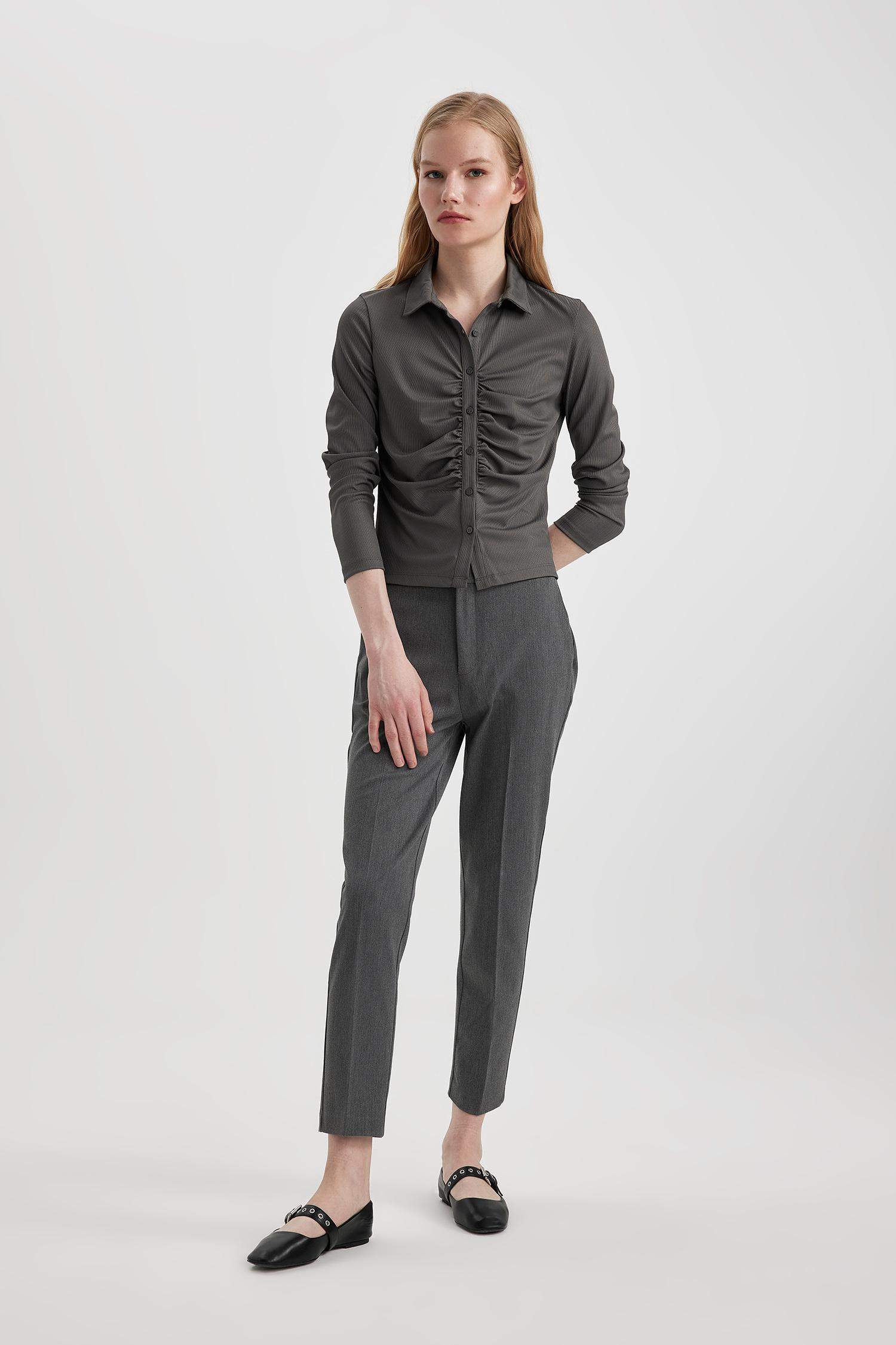 Klasik Chino Kumaş Pantolon Normal Bel Basic Düz Cepli Bilek Boy