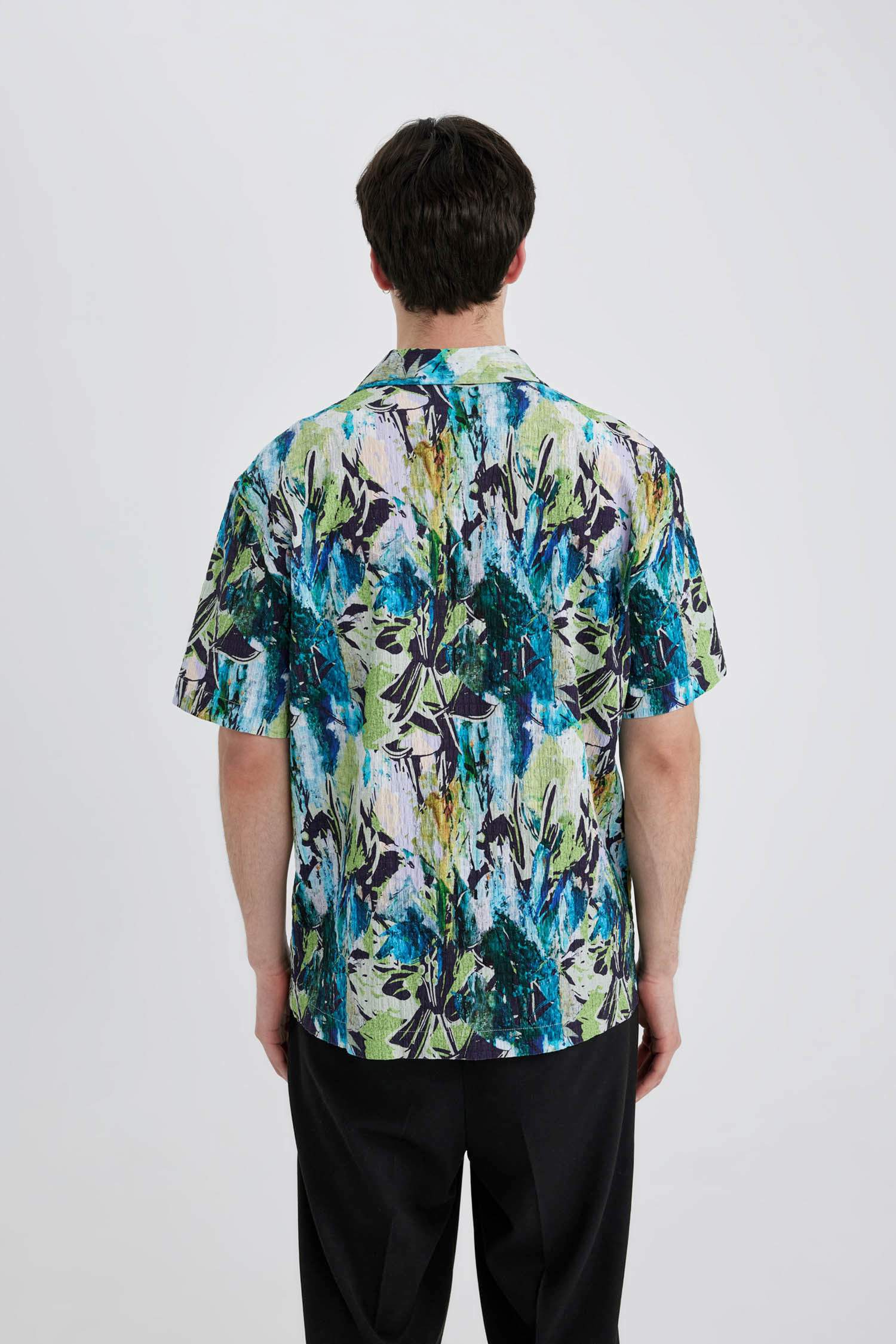 Oversize Fit Resort Collar Patterned Cotton Shirt