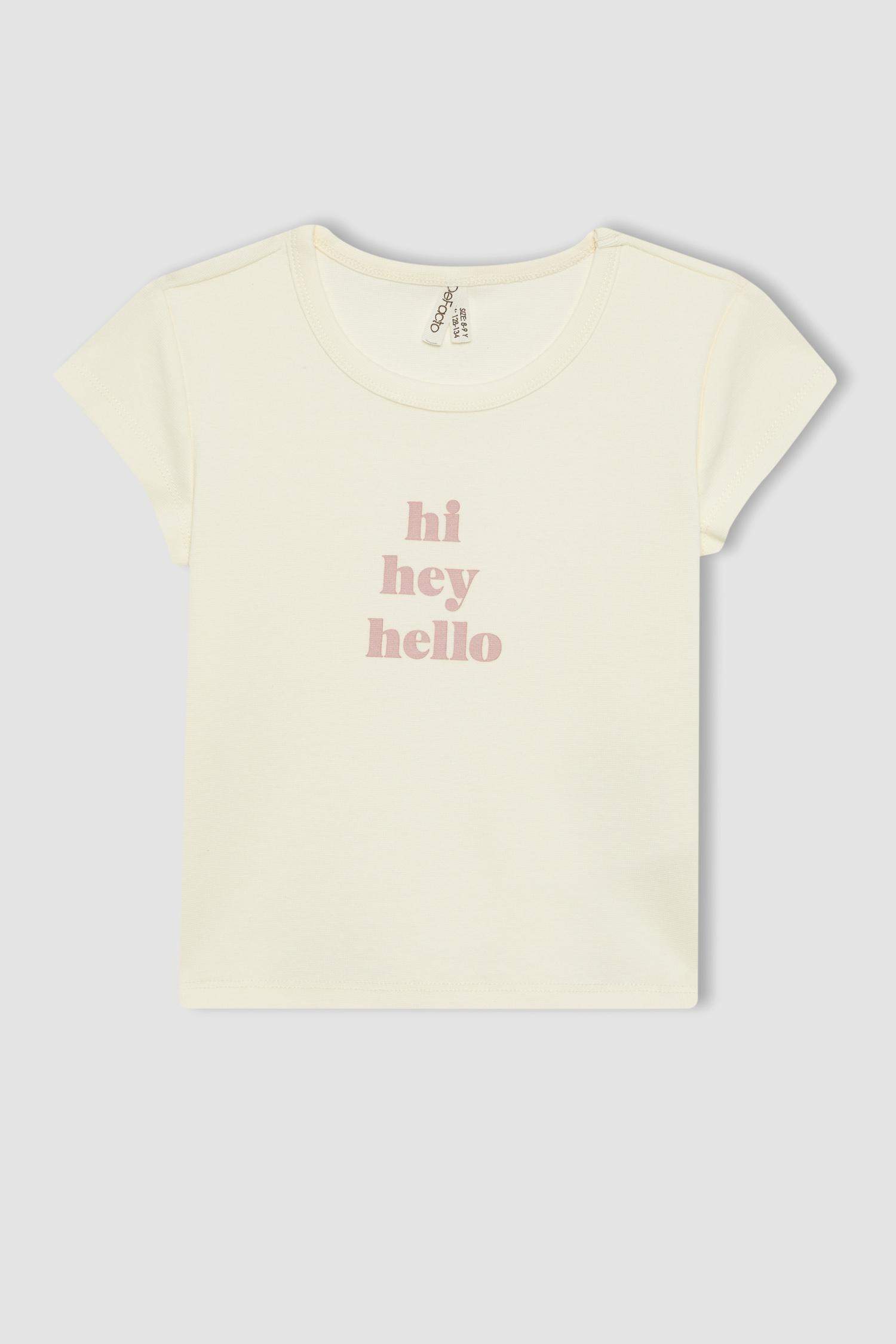 Girl Slim Fit Rib Printed Short Sleeve T-Shirt