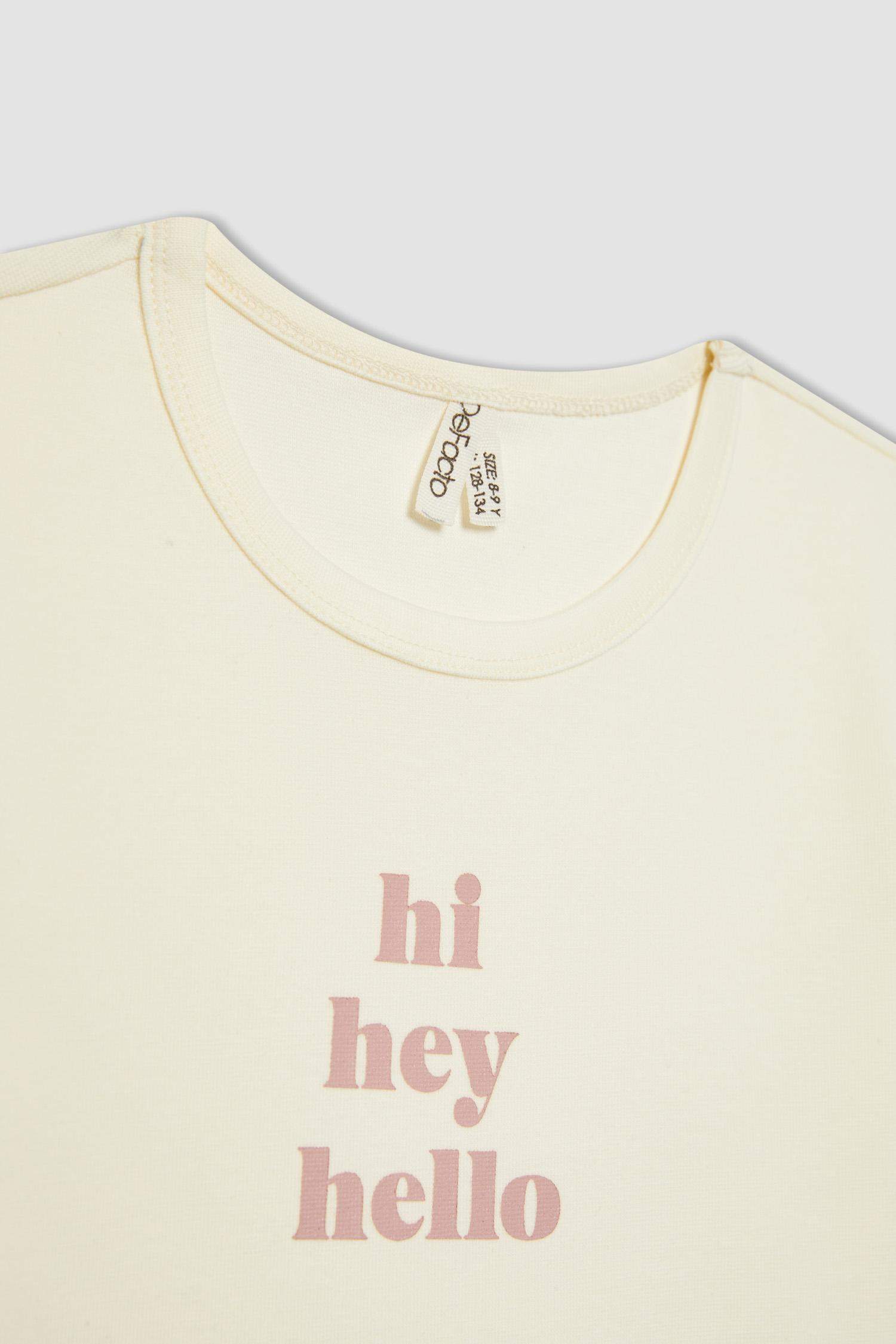 Girl Slim Fit Rib Printed Short Sleeve T-Shirt