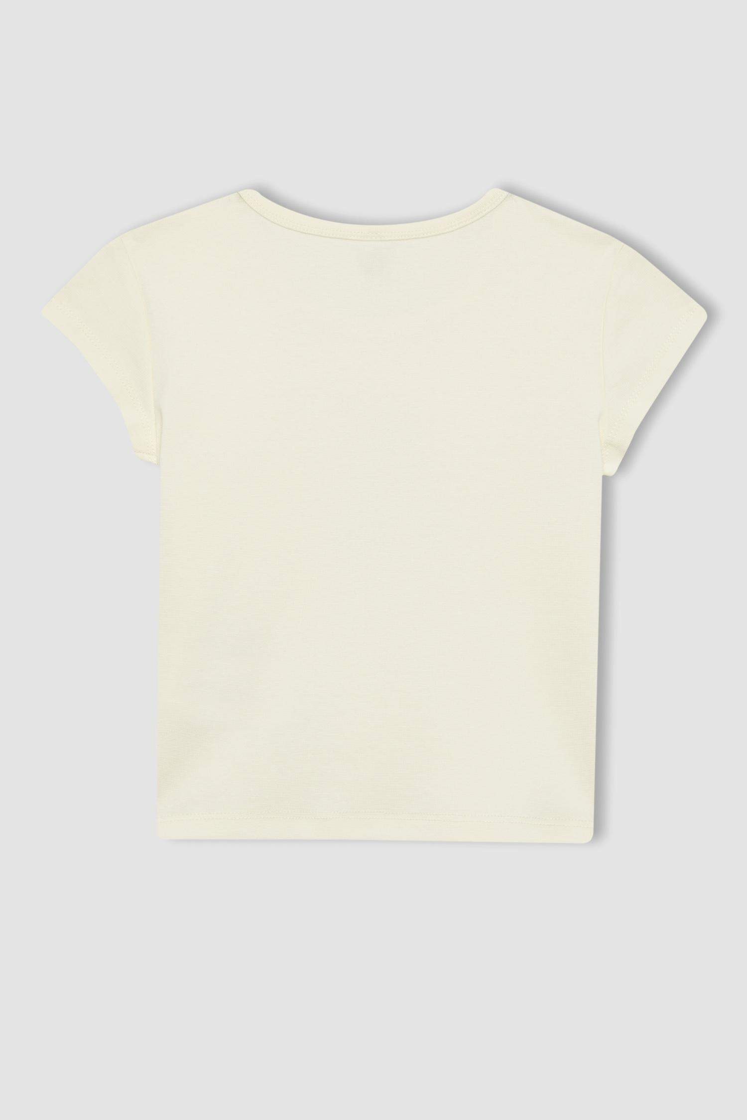 Girl Slim Fit Rib Printed Short Sleeve T-Shirt