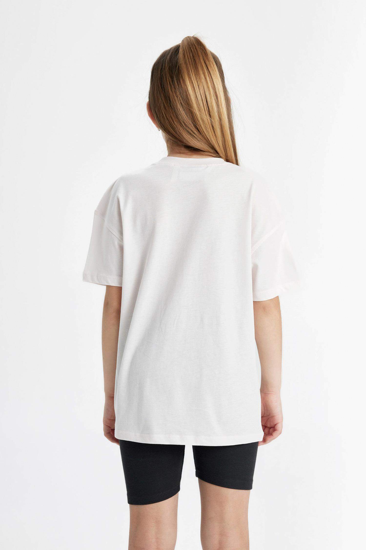 Kız Çocuk Tom & Jerry Oversize Geniş Kalıp Bisiklet Yaka Kısa Kollu Tişört