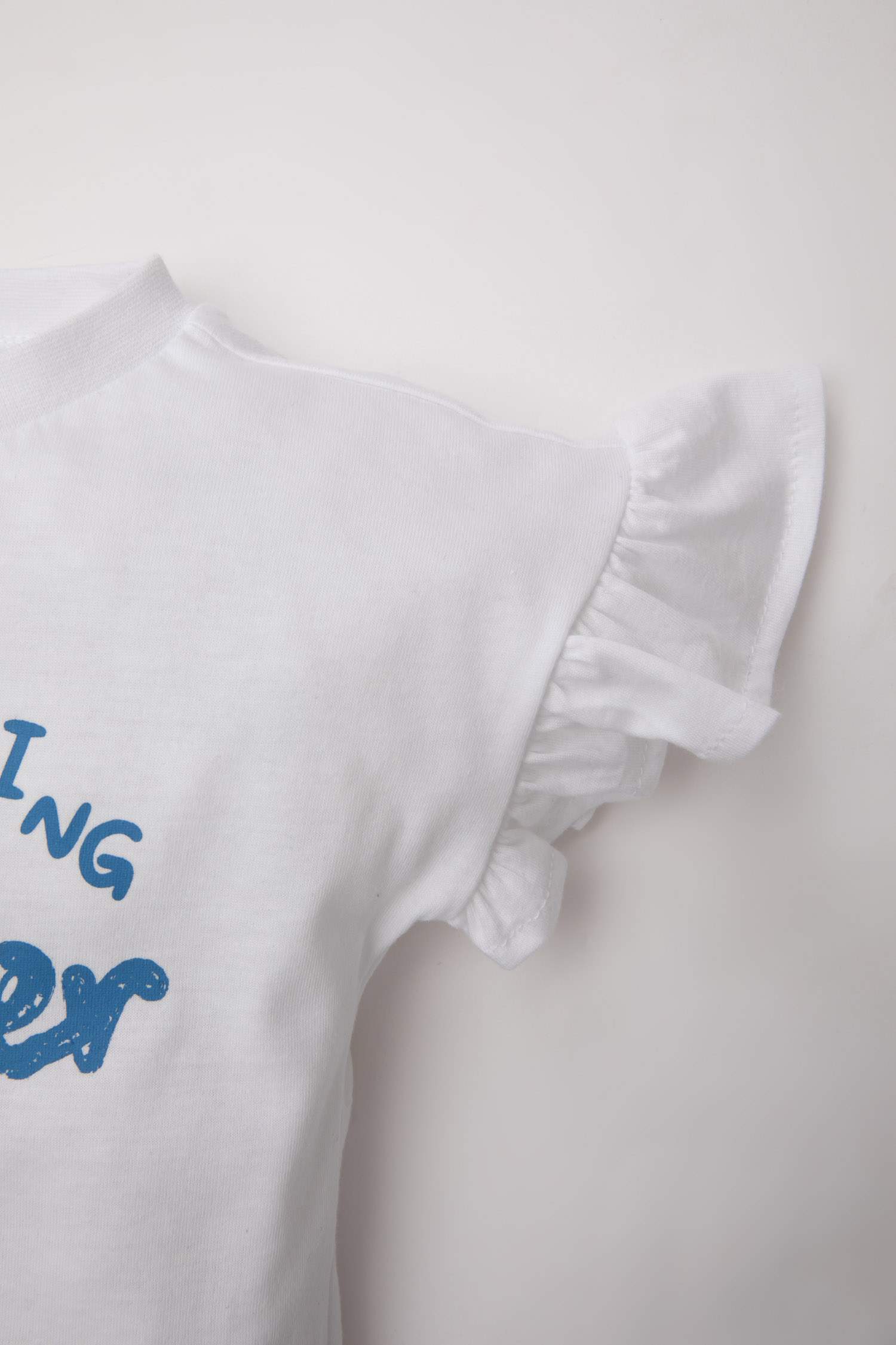 Kız Bebek Bisiklet Yaka Baskılı Kısa Kollu Tişört