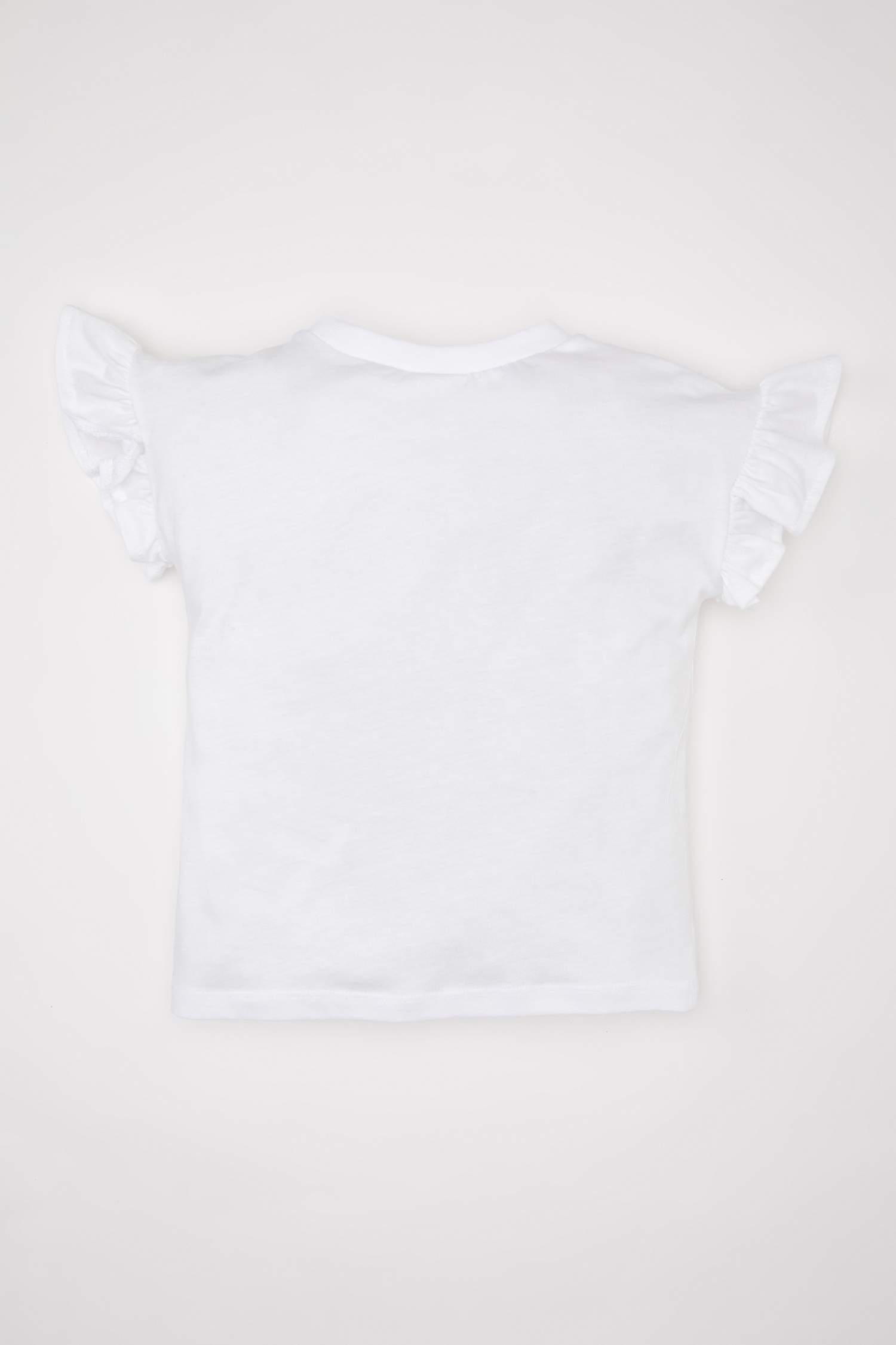 Kız Bebek Bisiklet Yaka Baskılı Kısa Kollu Tişört