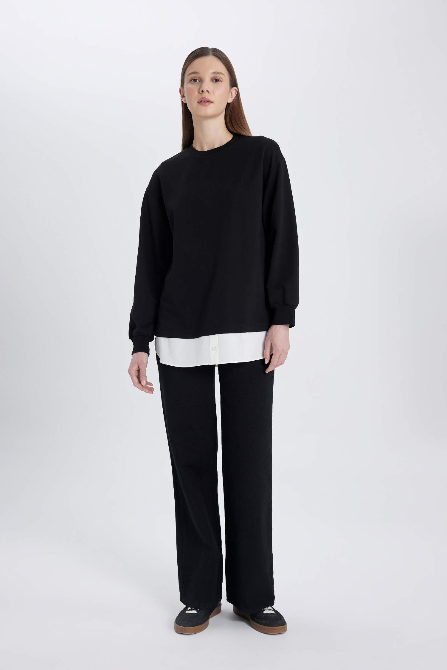 Regular Fit Crew Neck Hem Detailed Sweatshirt Tunic