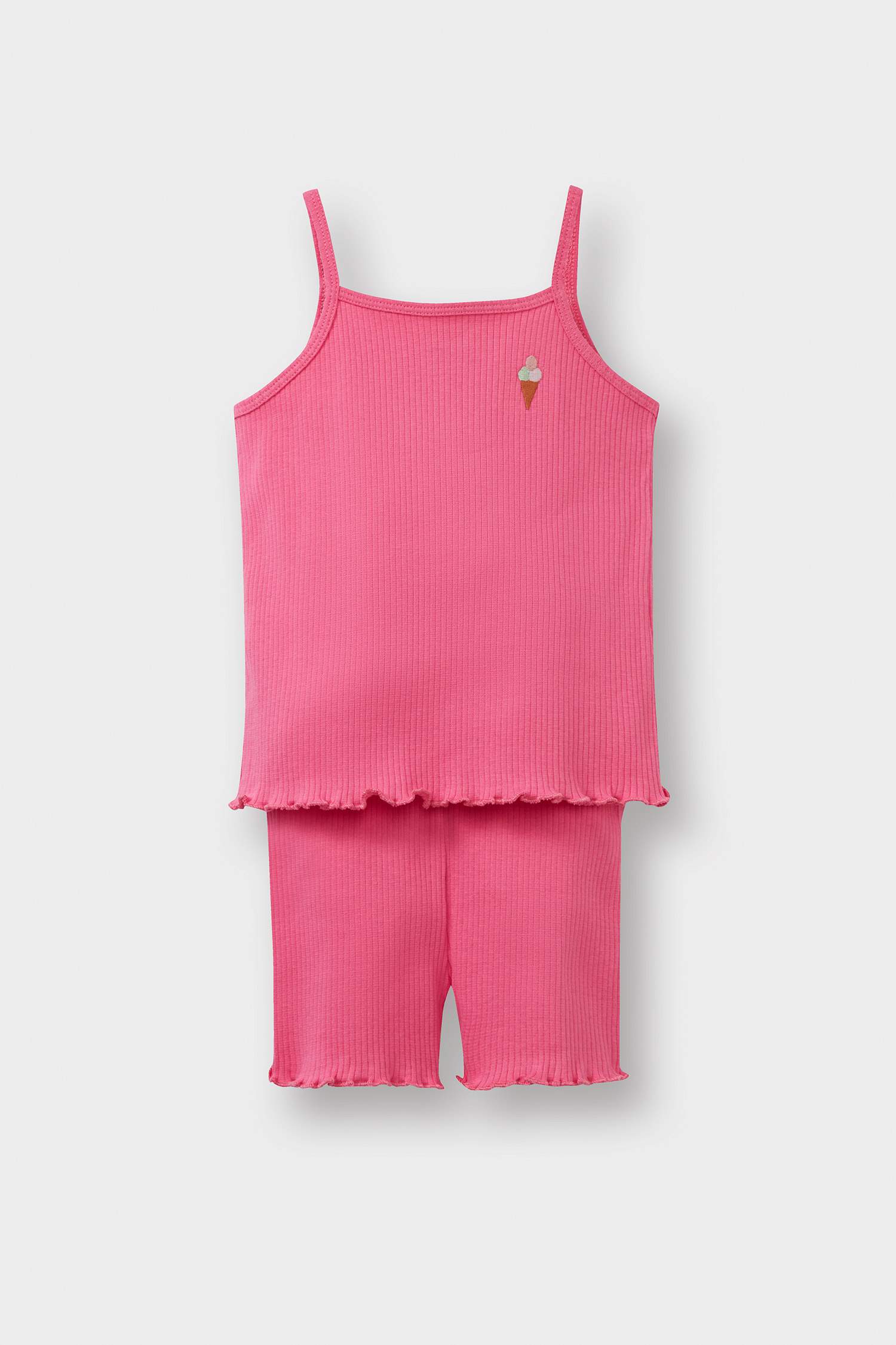 Girl Fun Printed Strappy Ribbed Camisole 2 Piece Set