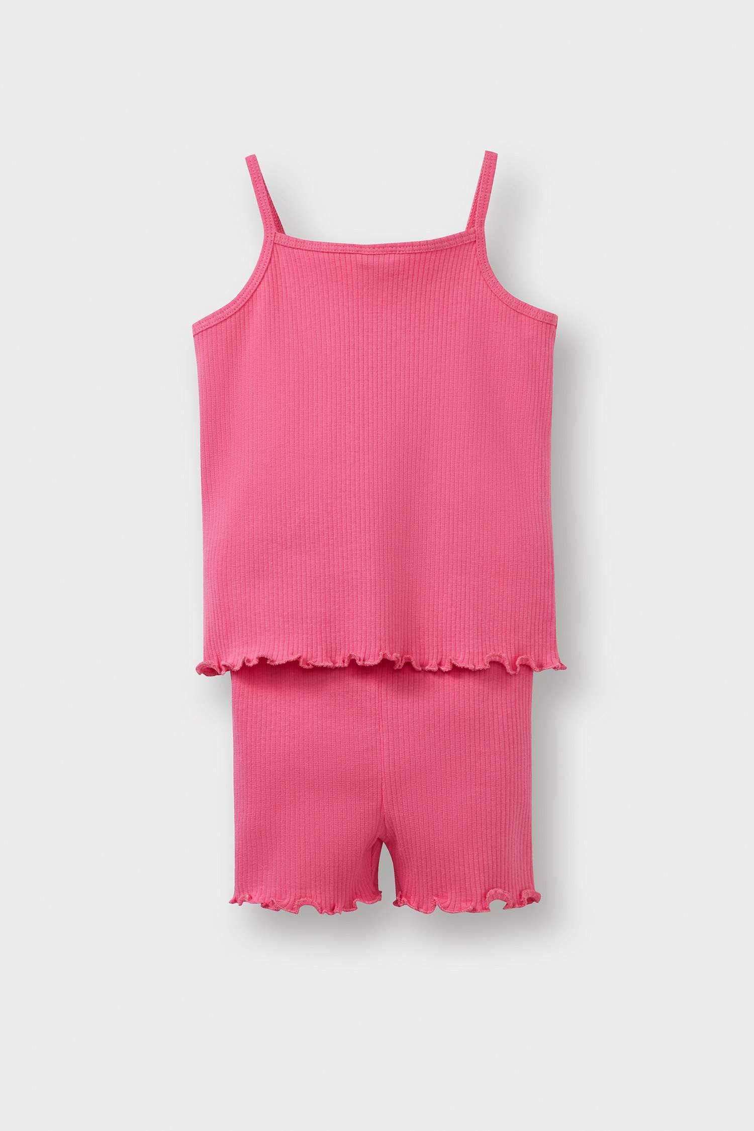 Girl Fun Printed Strappy Ribbed Camisole 2 Piece Set