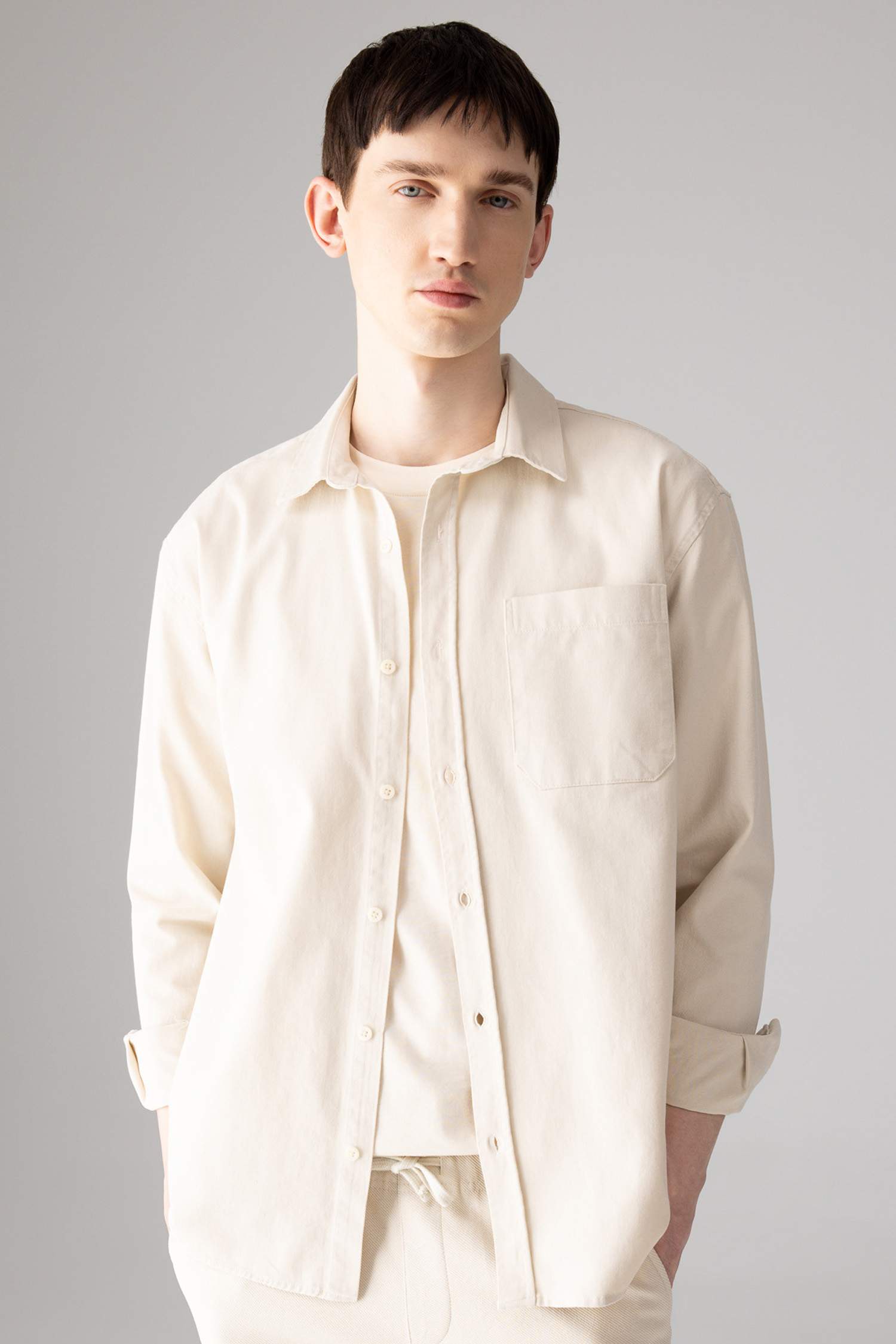 %100 Pamuk Relax Fit Polo Yaka Basic Düz Gabardin Uzun Kollu Gömlek