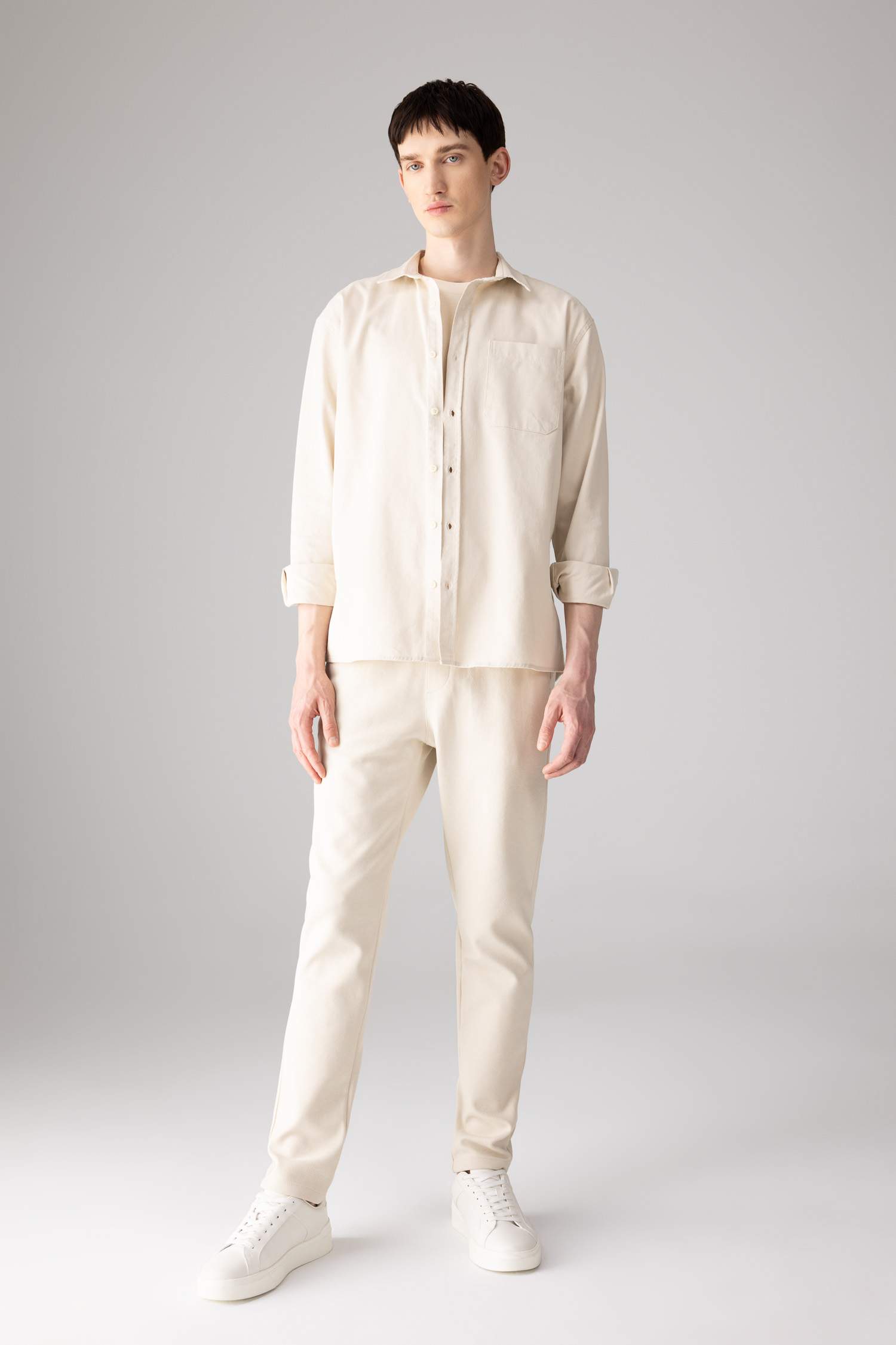 %100 Pamuk Relax Fit Polo Yaka Basic Düz Gabardin Uzun Kollu Gömlek