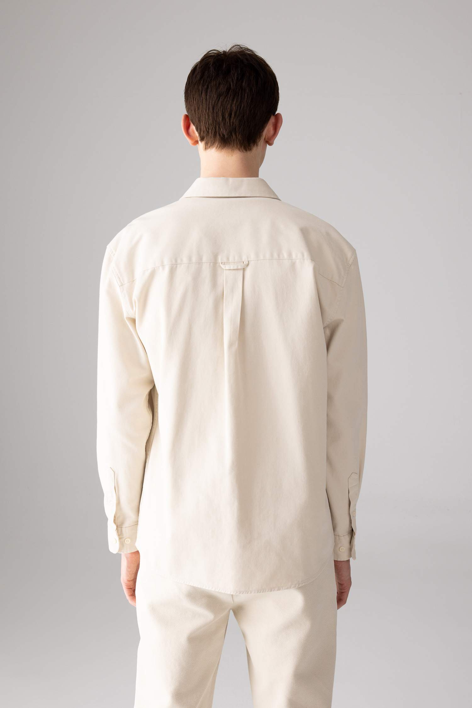 %100 Pamuk Relax Fit Polo Yaka Basic Düz Gabardin Uzun Kollu Gömlek