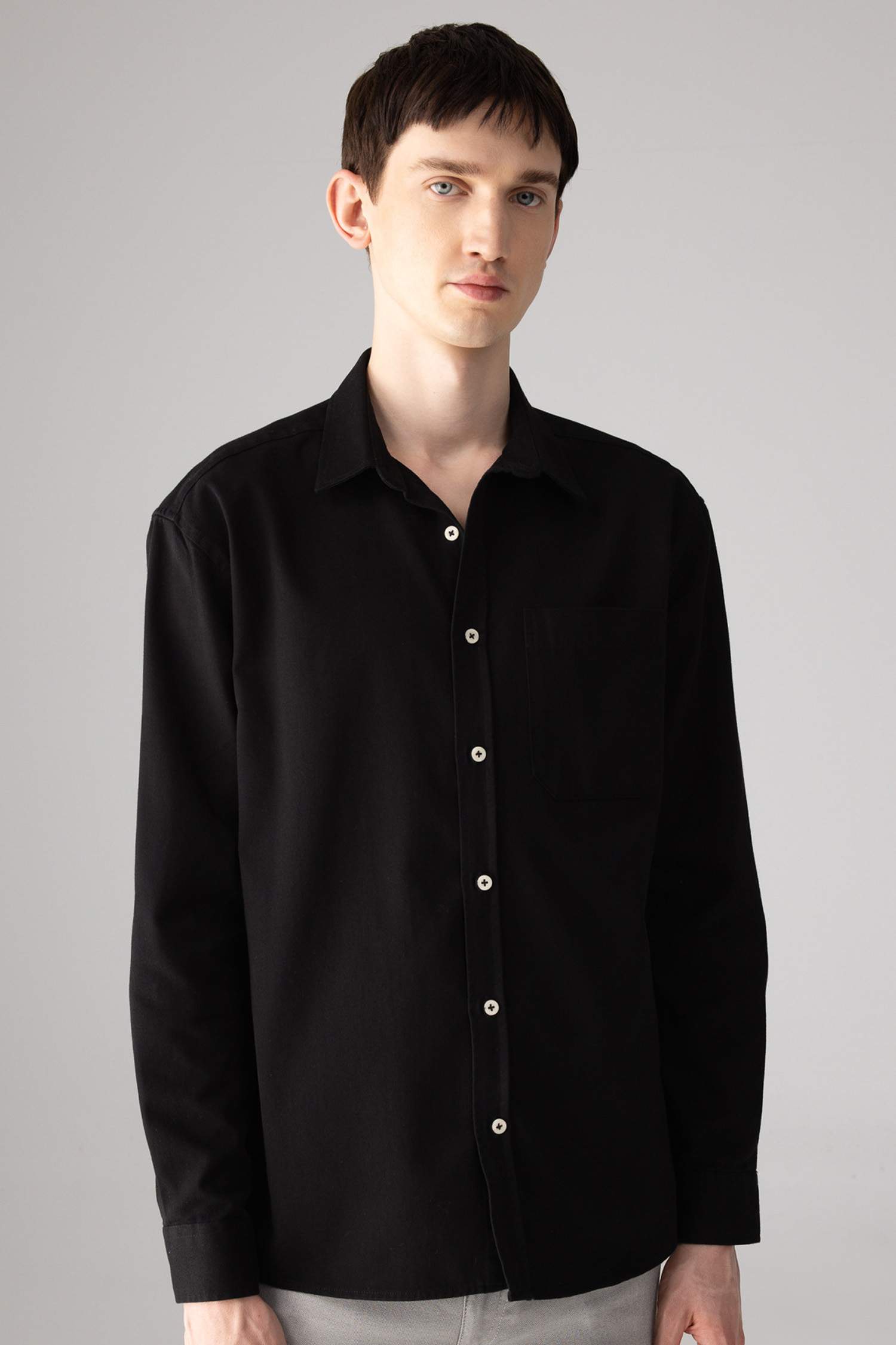 Relax Fit Polo Collar Gabardine Long Sleeve Shirt