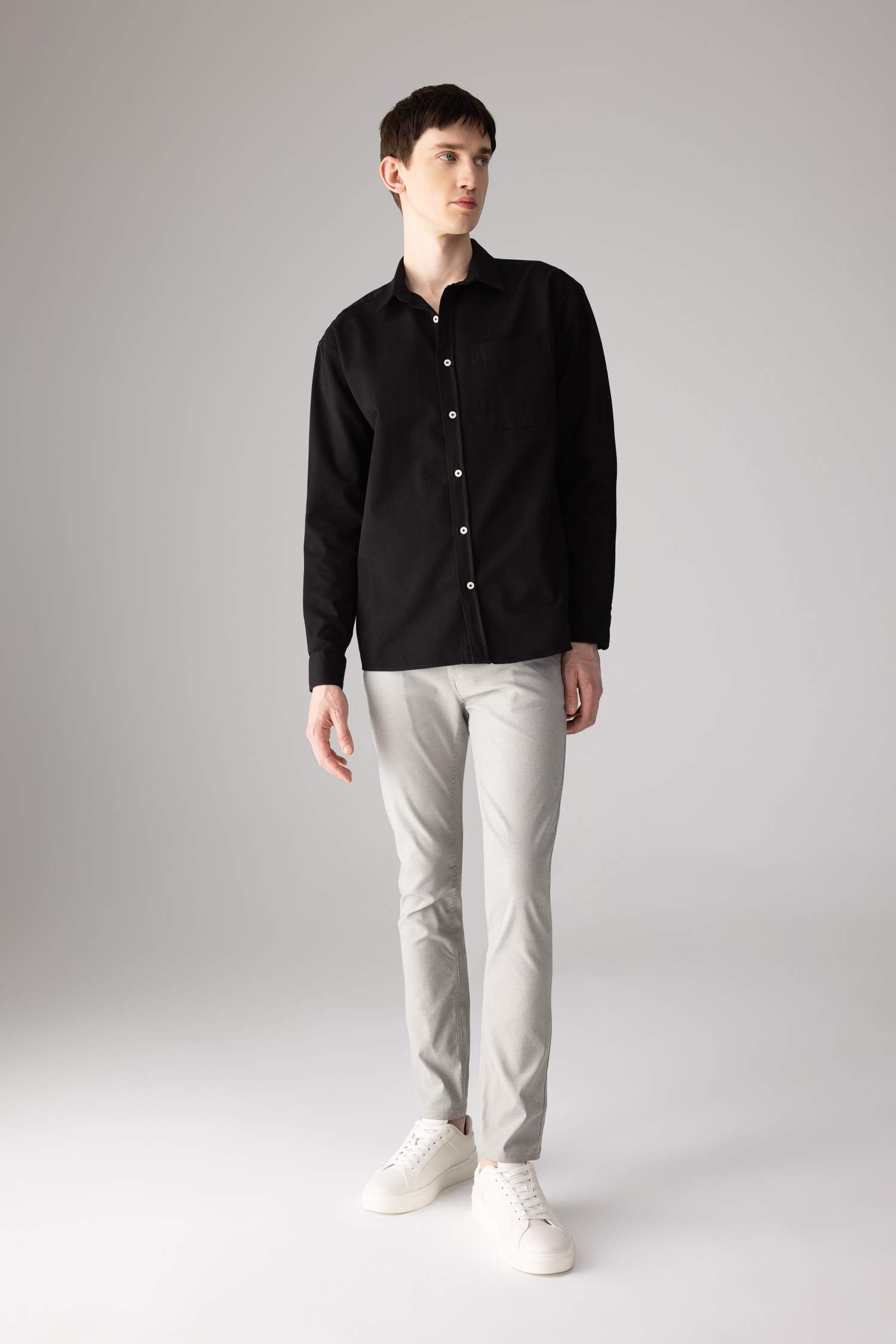 Relax Fit Polo Collar Gabardine Long Sleeve Shirt