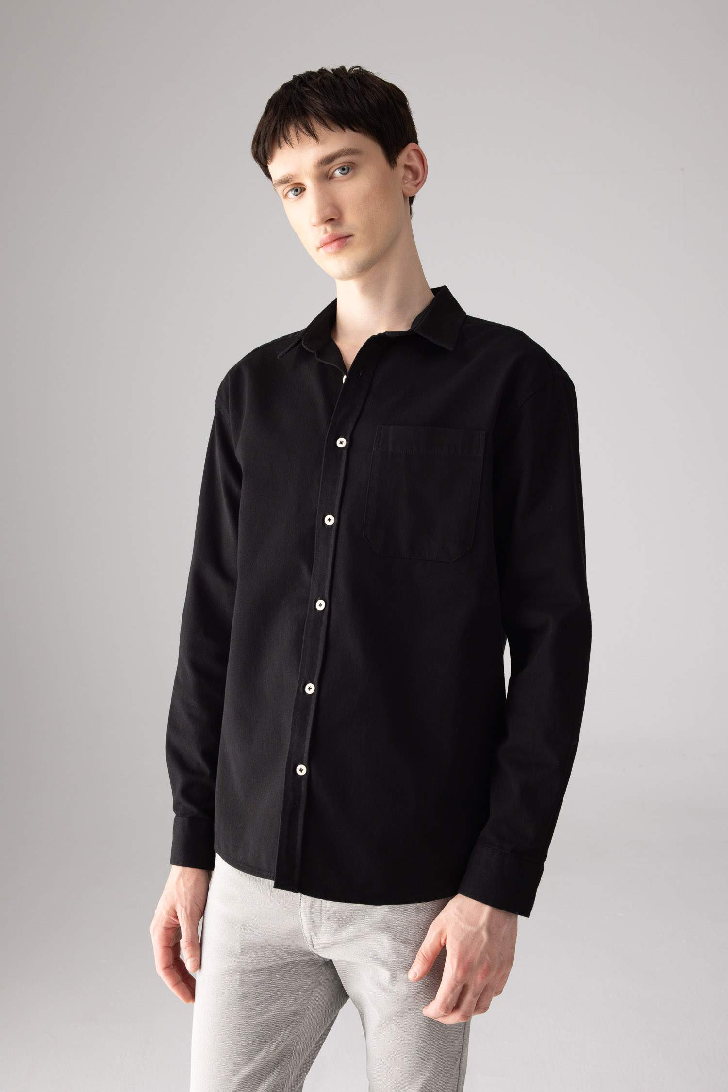 Relax Fit Polo Collar Gabardine Long Sleeve Shirt