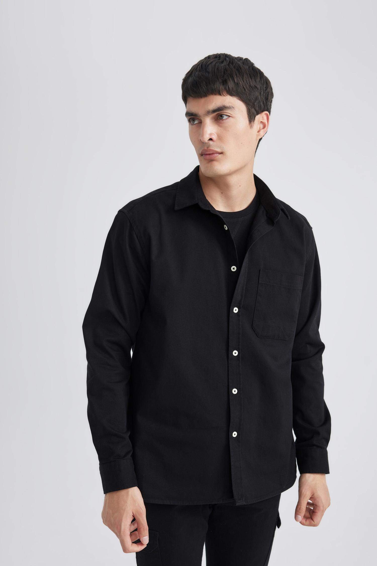 Relax Fit Polo Collar Gabardine Long Sleeve Shirt