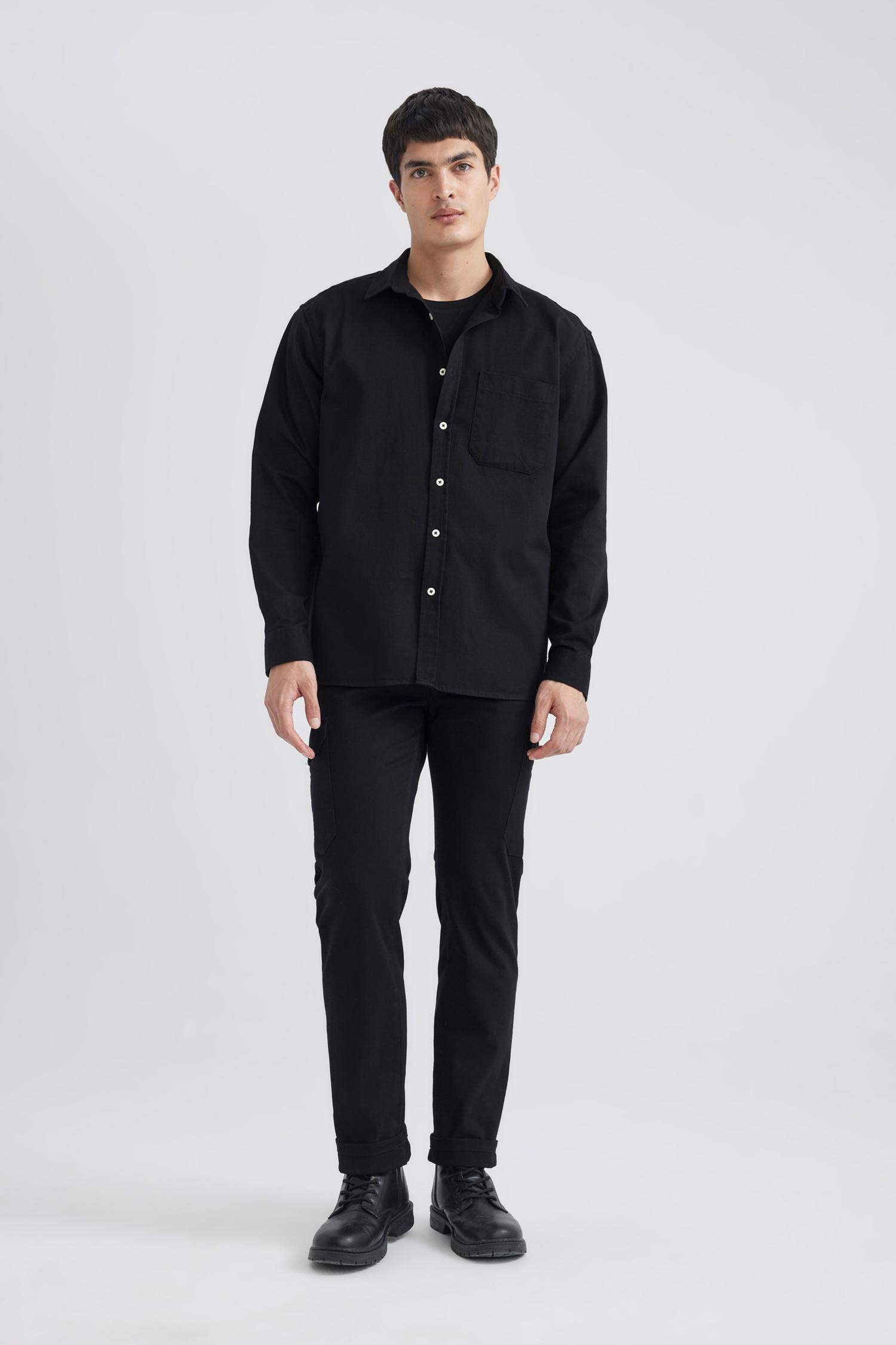 Relax Fit Polo Collar Gabardine Long Sleeve Shirt