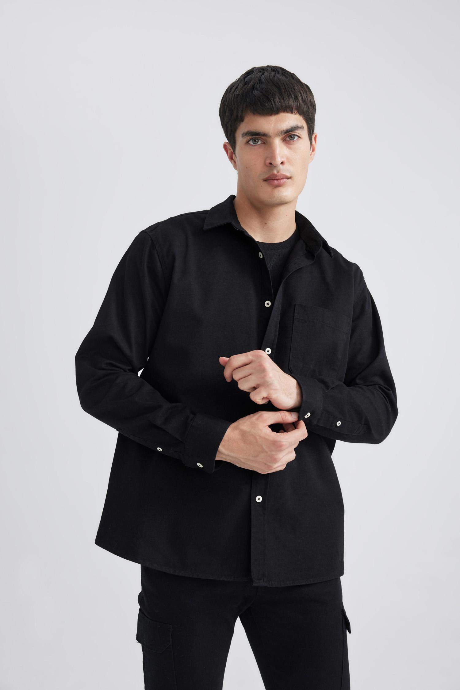 Relax Fit Polo Collar Gabardine Long Sleeve Shirt