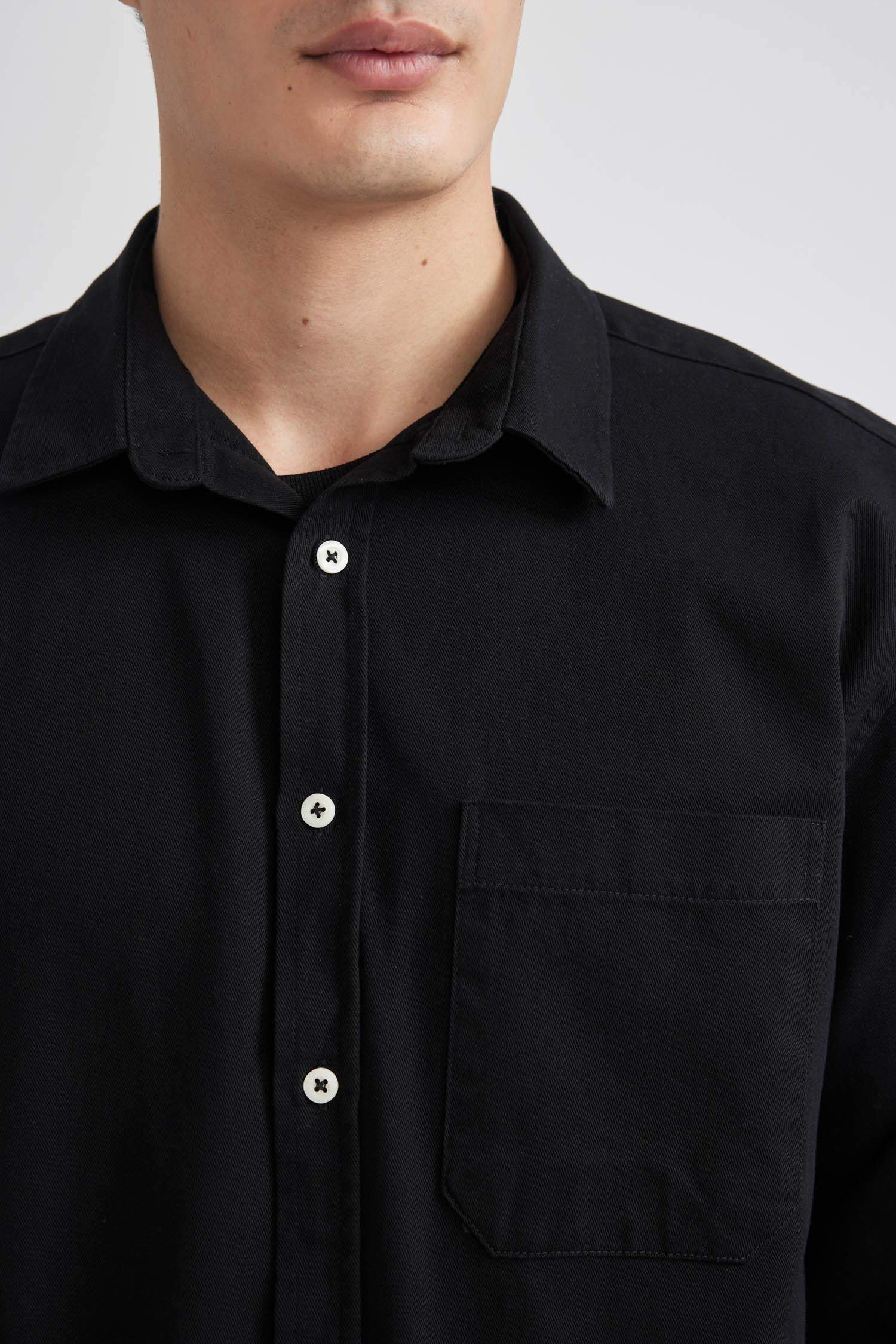 Relax Fit Polo Collar Gabardine Long Sleeve Shirt