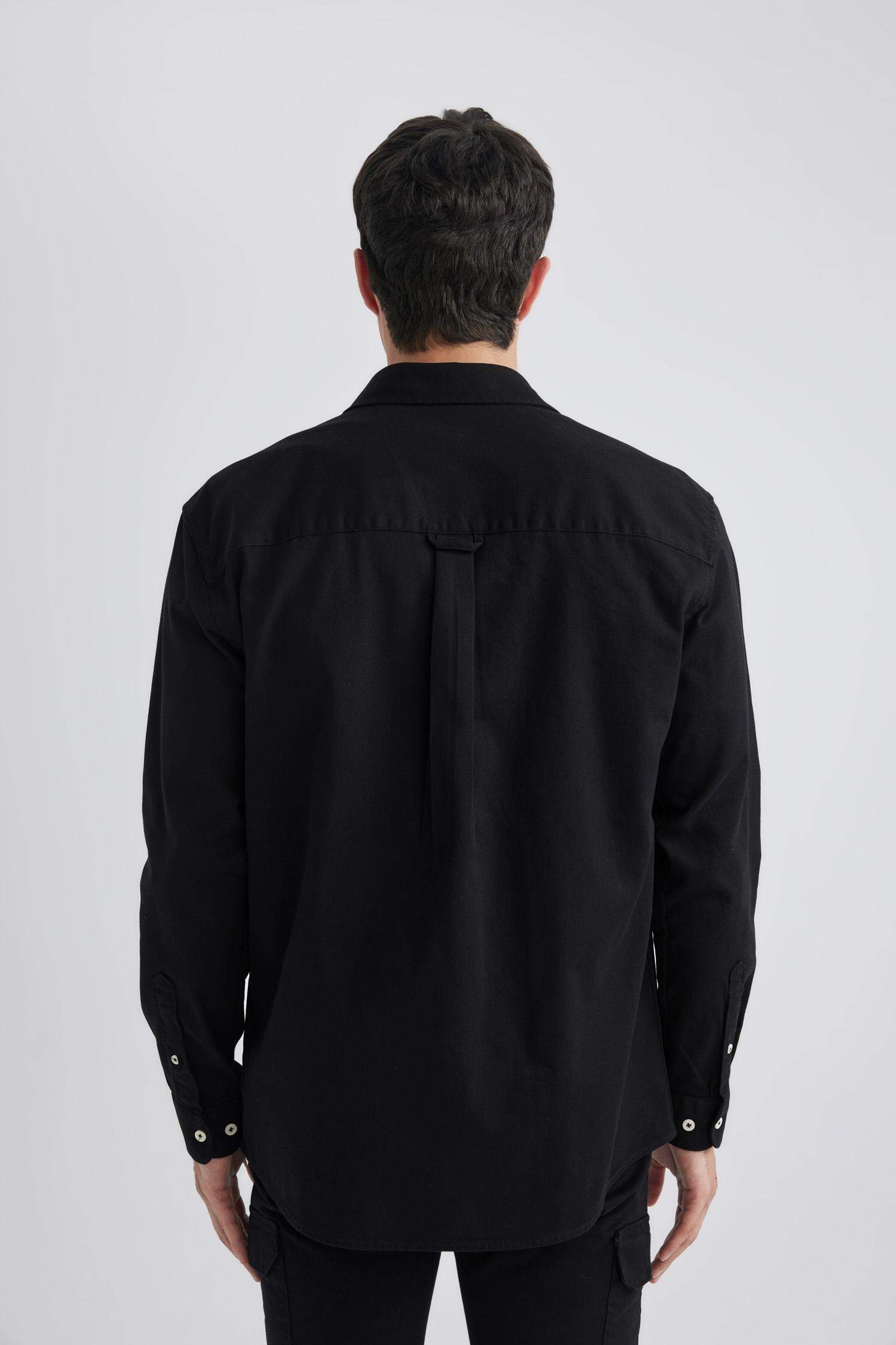 Relax Fit Polo Collar Gabardine Long Sleeve Shirt