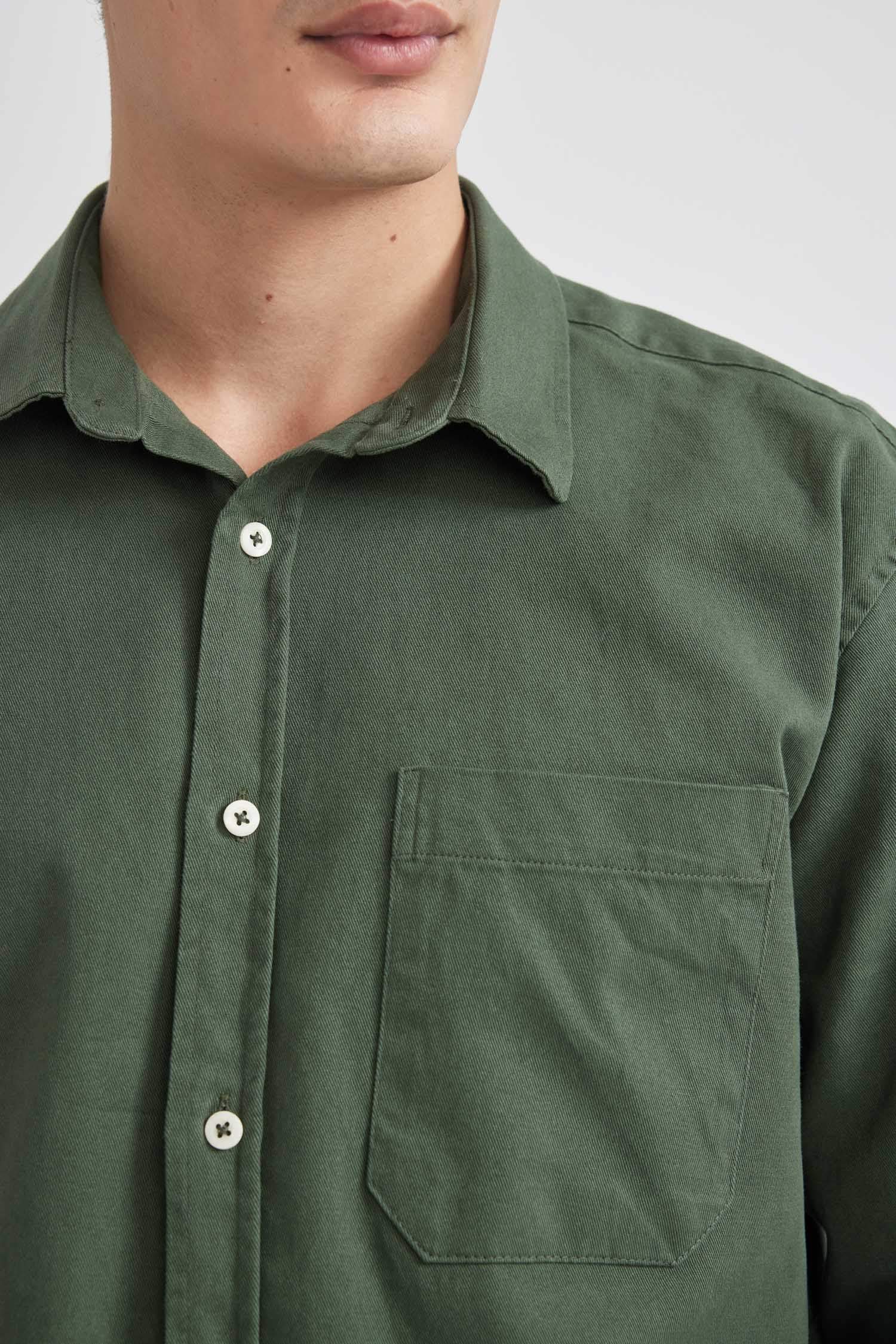 Relax Fit Polo Collar Gabardine Long Sleeve Shirt