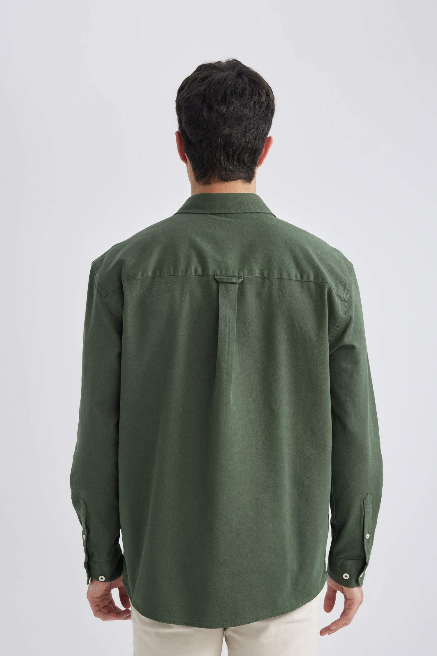 Relax Fit Polo Collar Gabardine Long Sleeve Shirt