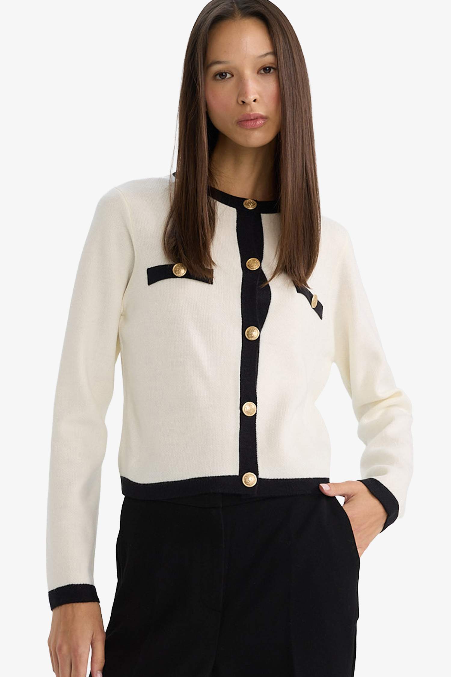 Regular Fit Bisiklet Yaka Düğmeli Triko Hırka