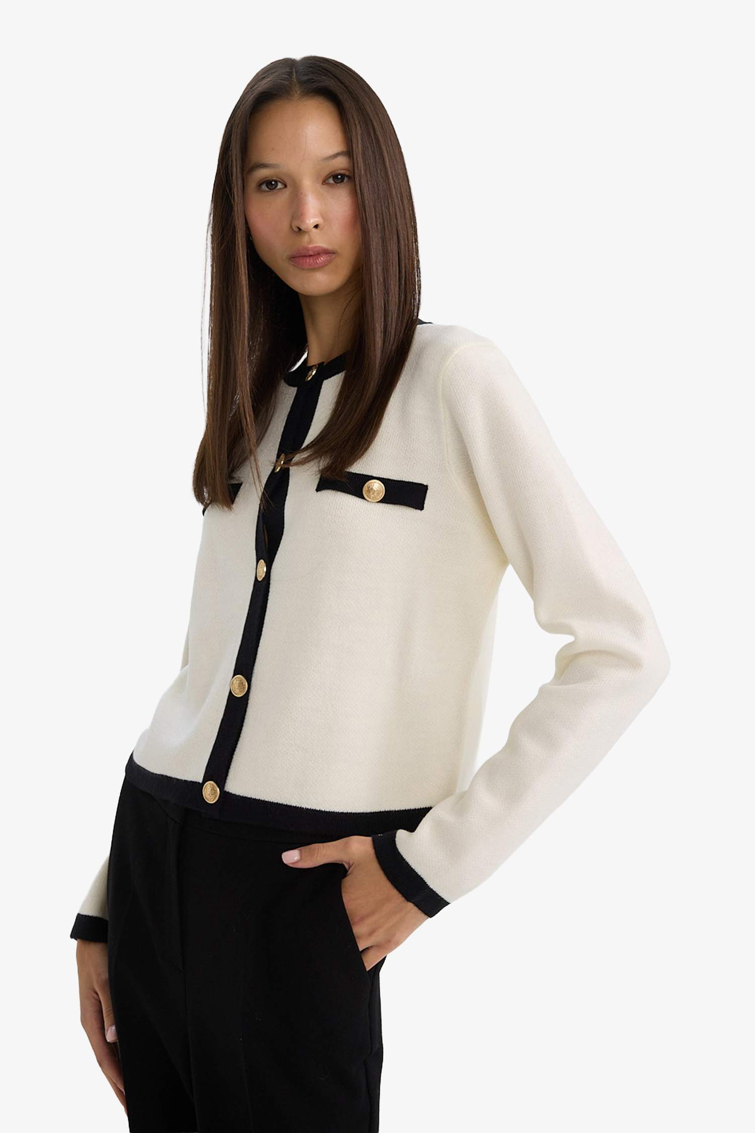 Regular Fit Bisiklet Yaka Düğmeli Triko Hırka