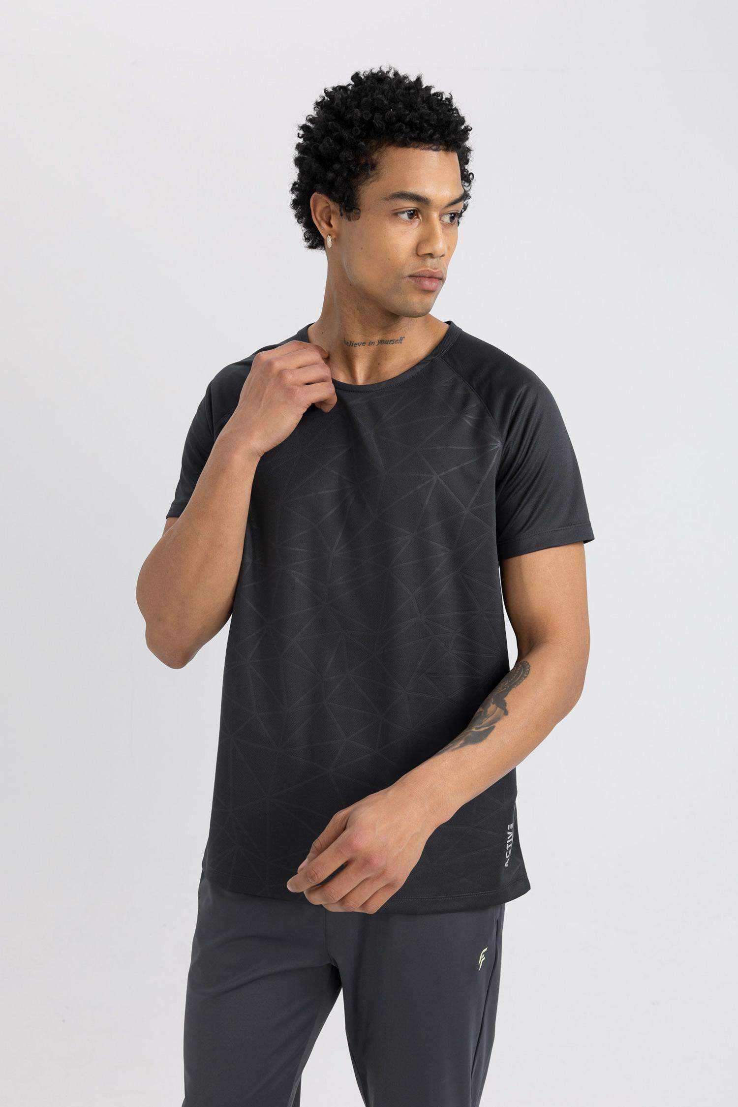 DeFactoFit Standard Fit Crew Neck Patterned T-Shirt