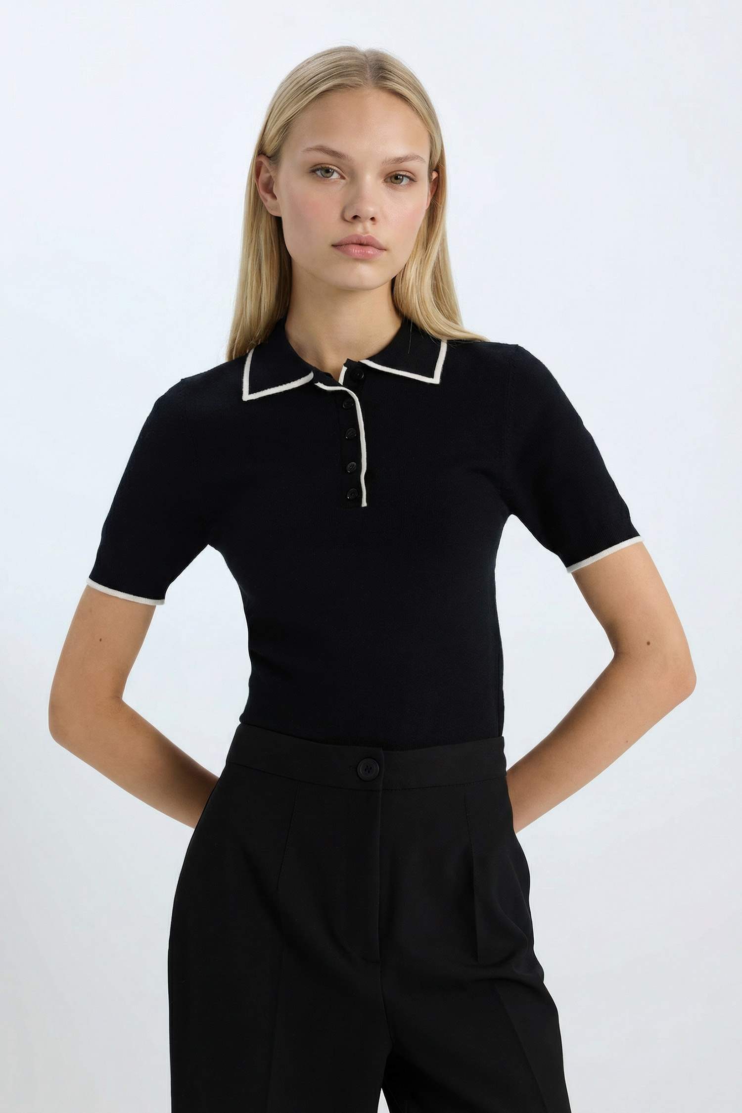 Fitted Polo Yaka Kısa Kollu Triko Tişört