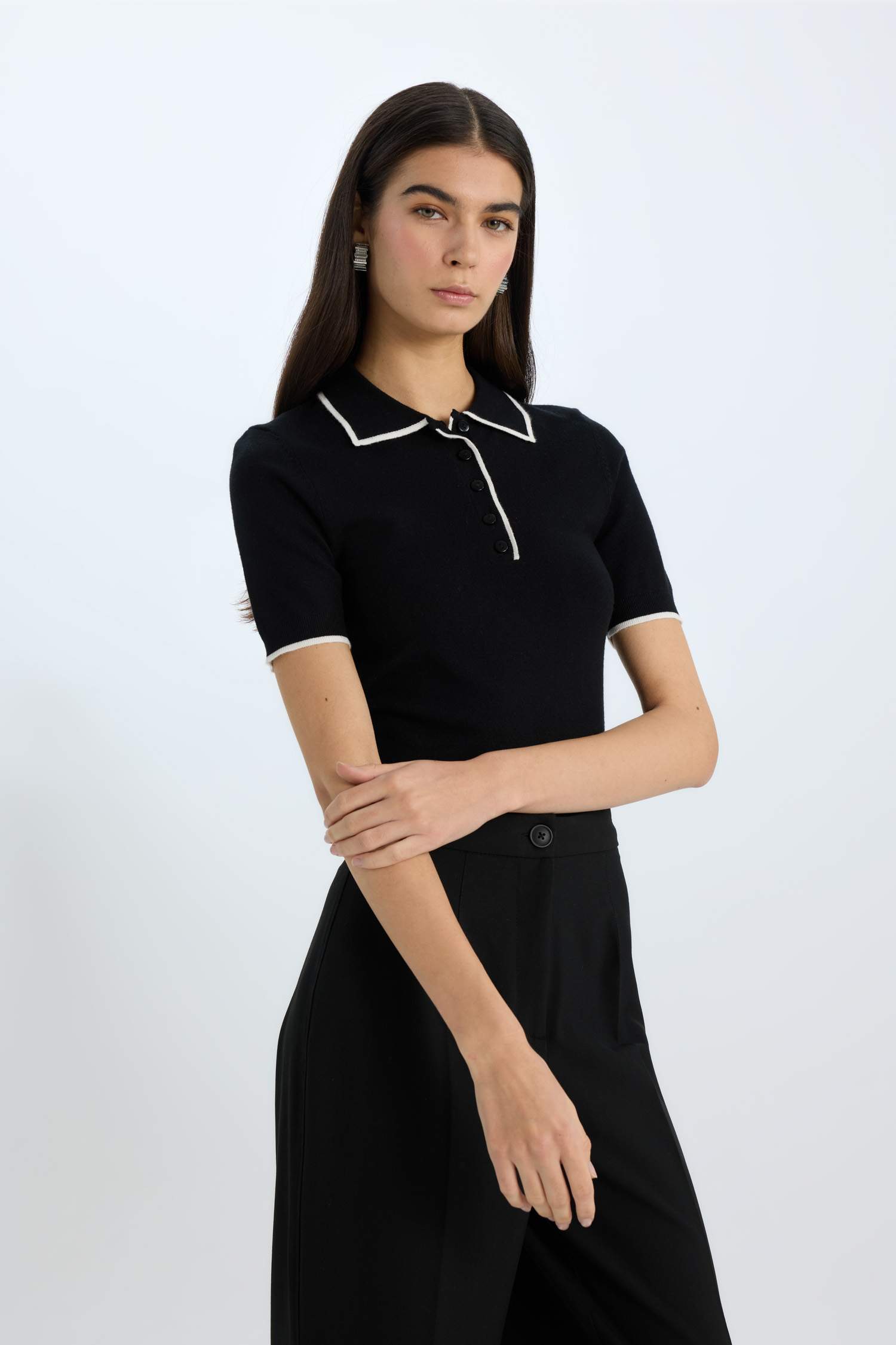 Fitted Polo Yaka Kısa Kollu Triko Tişört