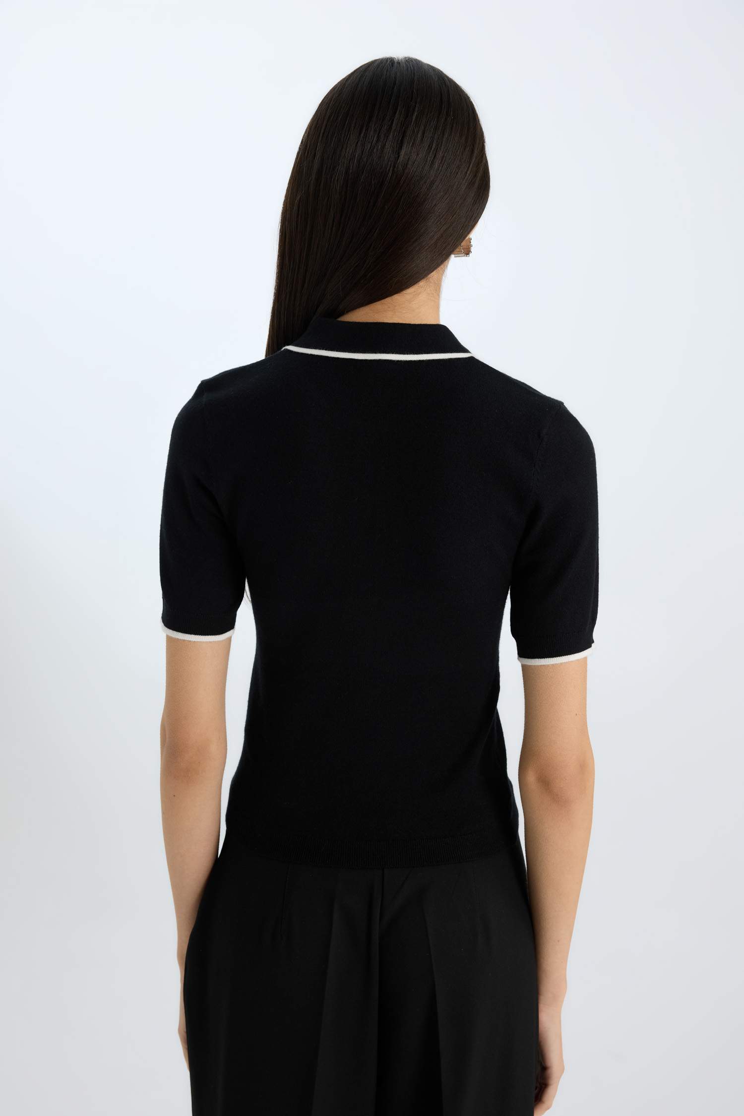 Fitted Polo Yaka Kısa Kollu Triko Tişört