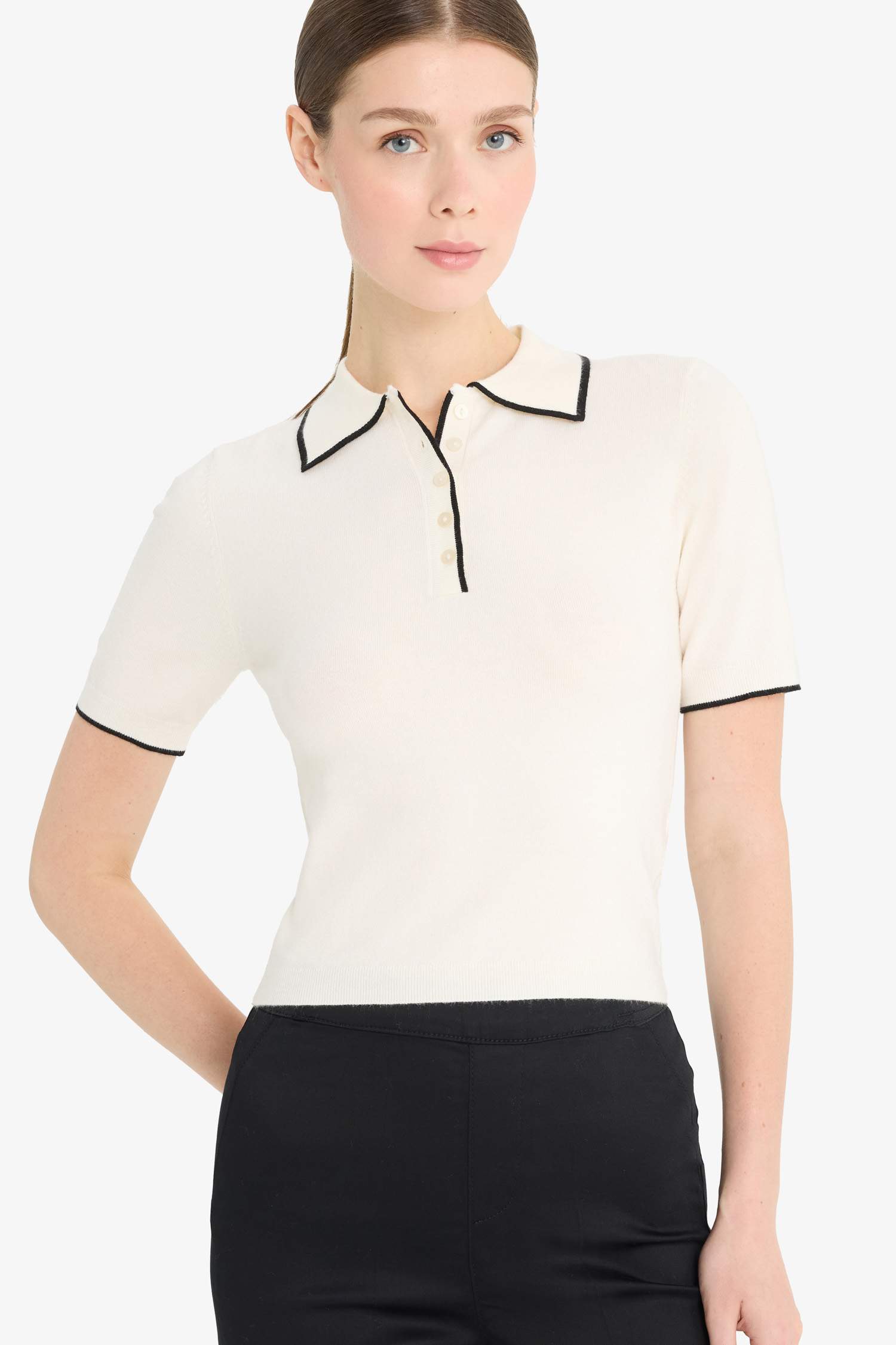 Fitted Polo Yaka Kısa Kollu Triko Tişört