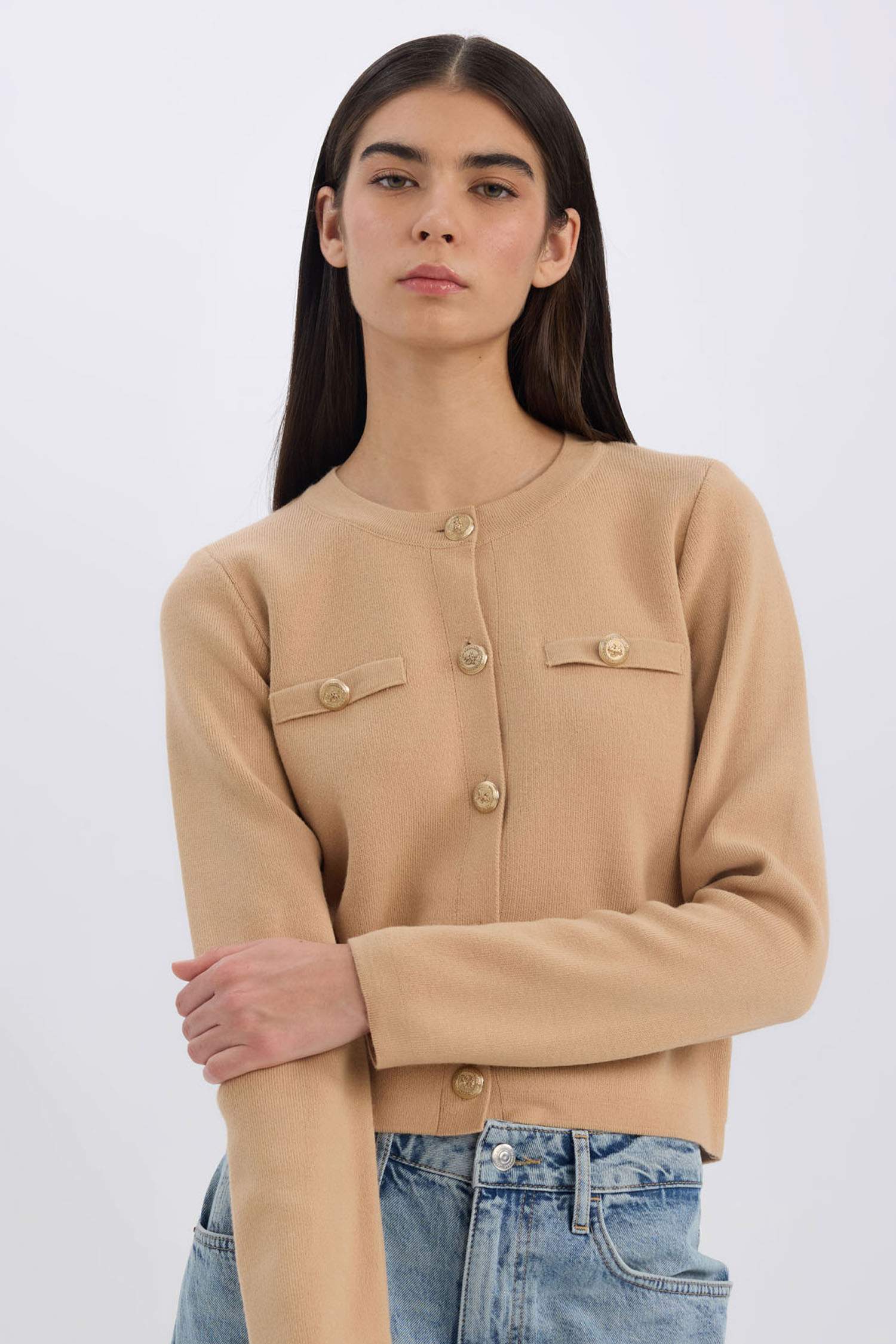 Regular Fit Bisiklet Yaka Basic Düz Düğmeli Triko Hırka