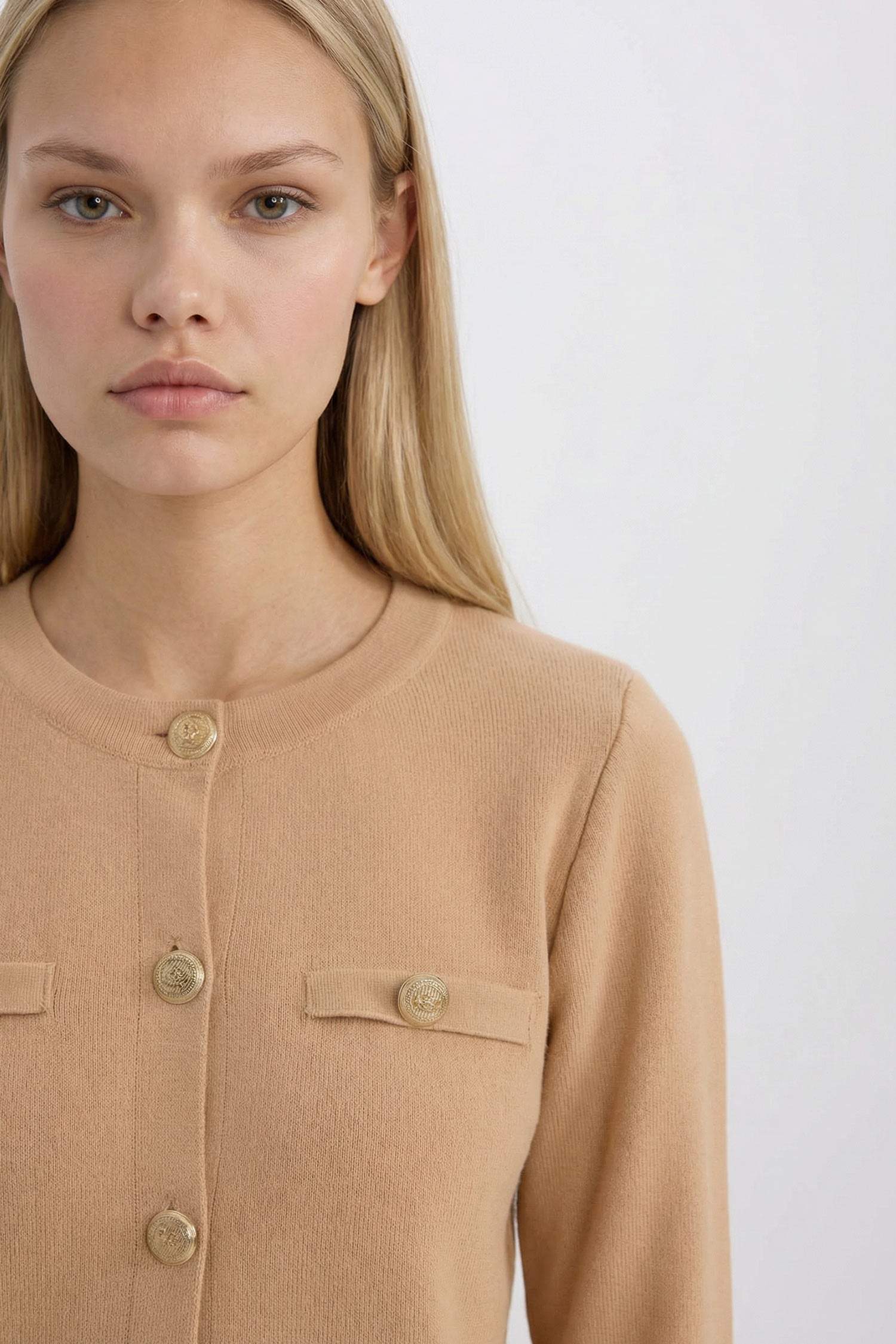 Regular Fit Bisiklet Yaka Basic Düz Düğmeli Triko Hırka