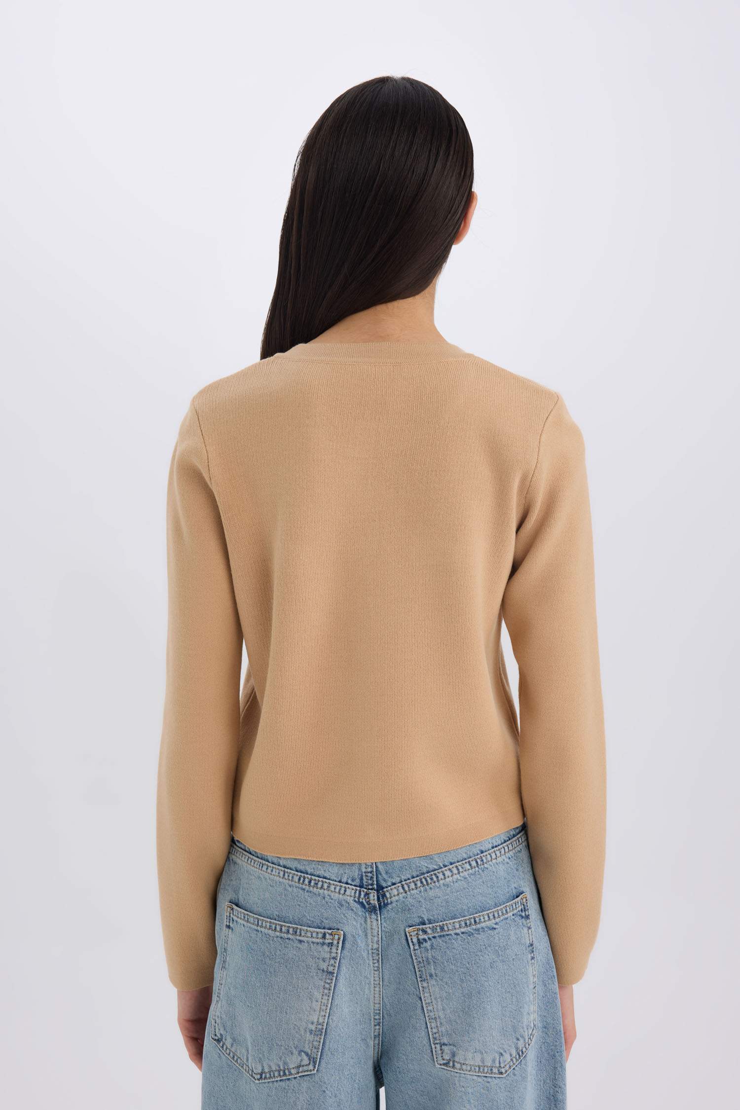 Regular Fit Bisiklet Yaka Basic Düz Düğmeli Triko Hırka