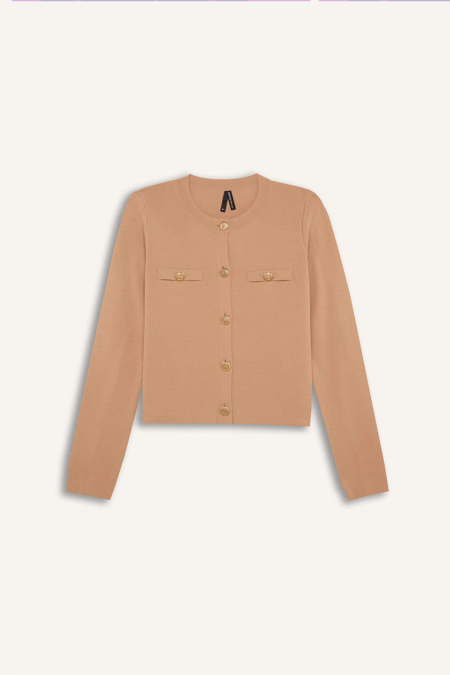 Regular Fit Bisiklet Yaka Basic Düz Düğmeli Triko Hırka