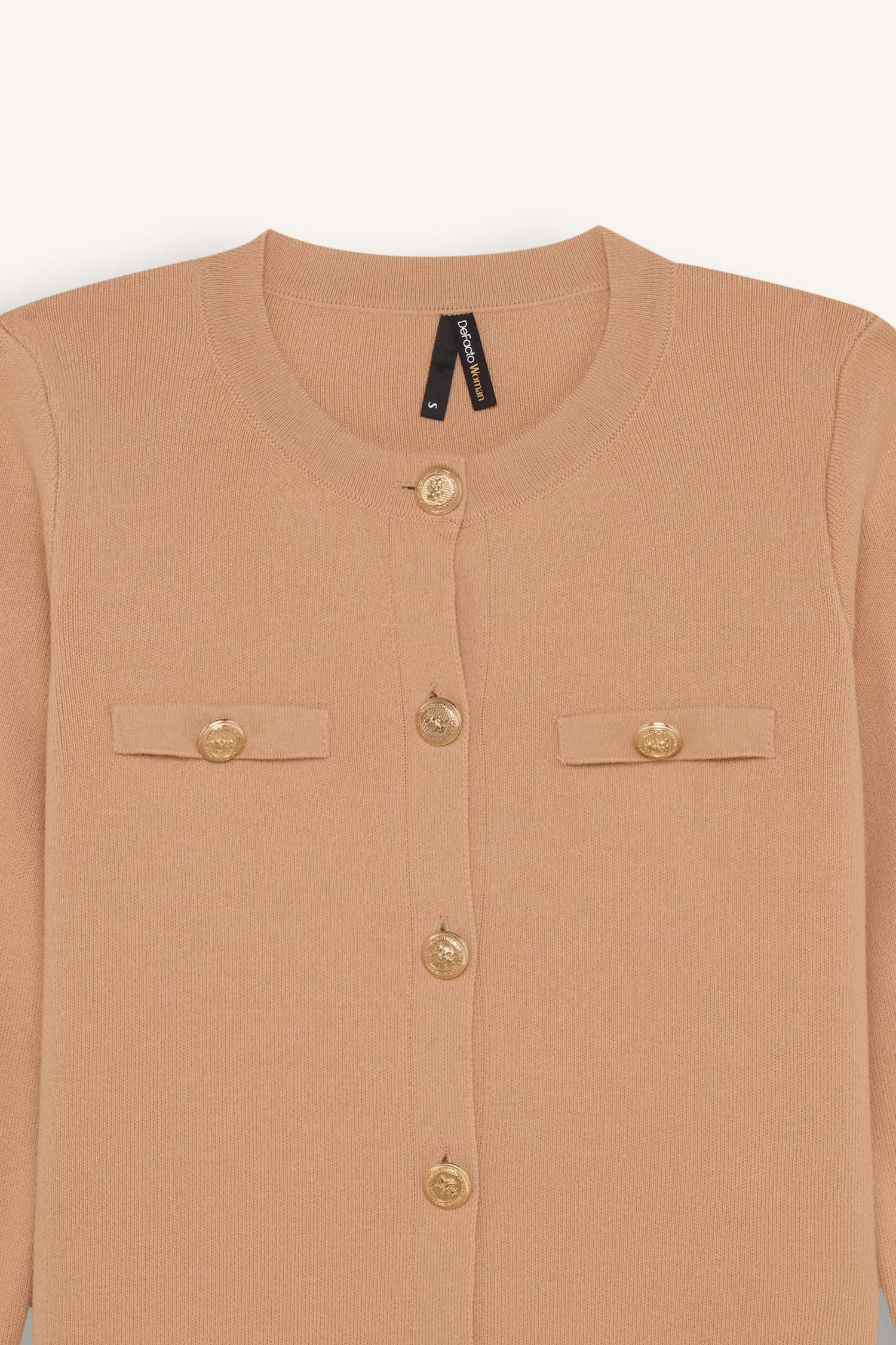 Regular Fit Bisiklet Yaka Basic Düz Düğmeli Triko Hırka