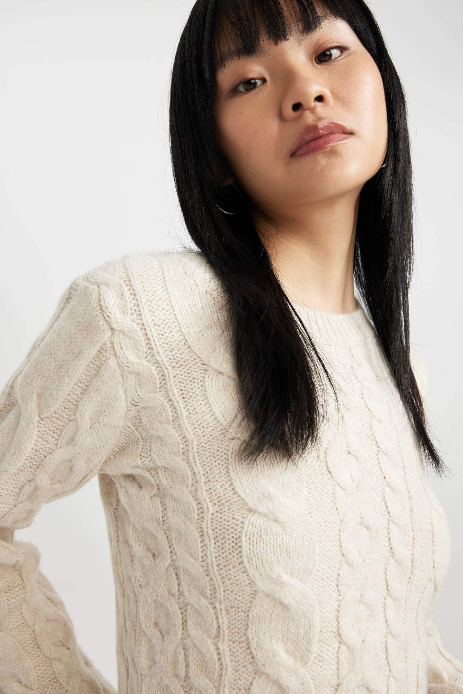 Slim Fit Dar Kesim Bisiklet Yaka Triko Kazak