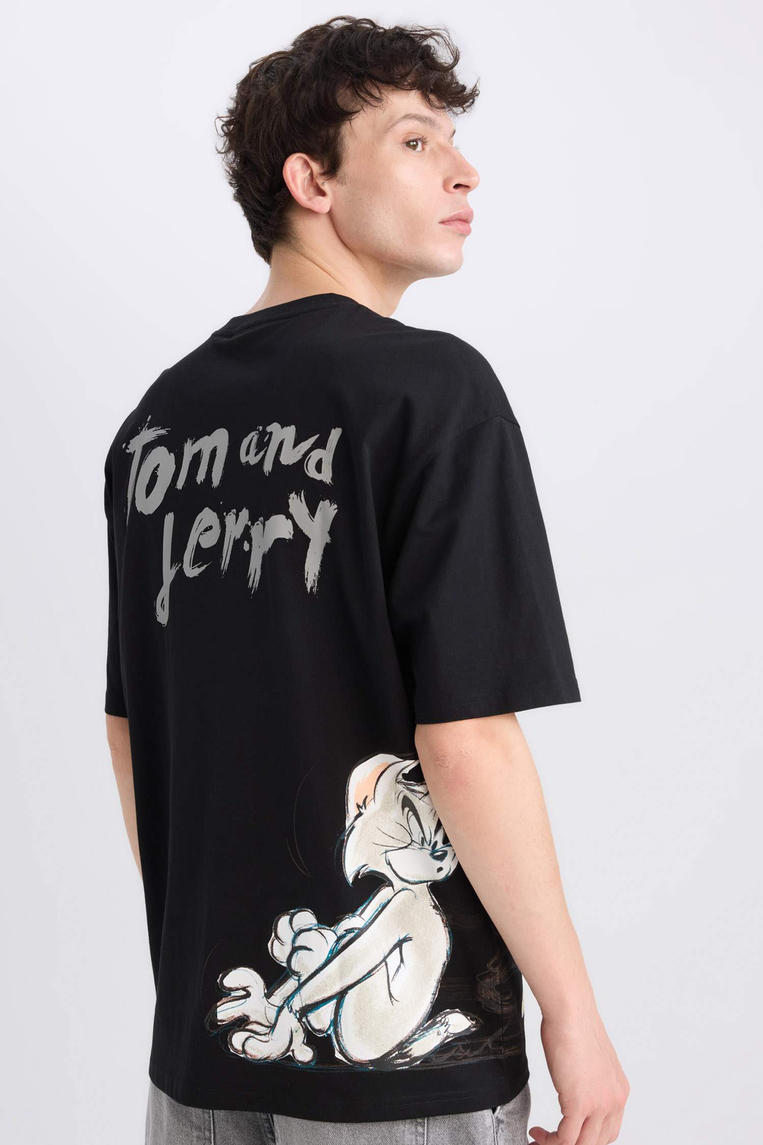 T-shirt oversize imprimé au dos Tom & Jerry 100% coton à col rond