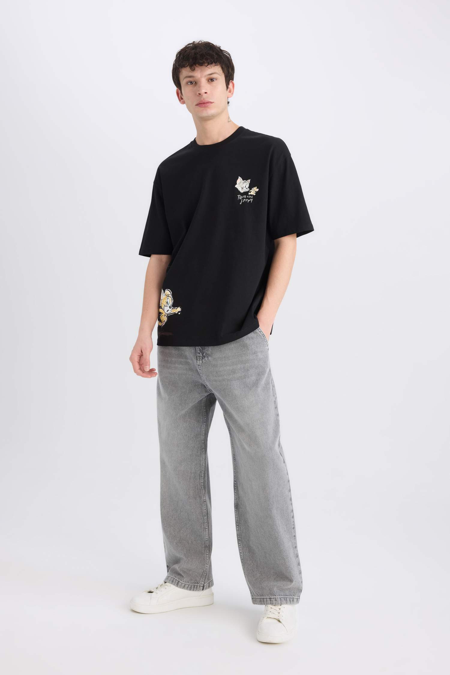 T-shirt oversize imprimé au dos Tom & Jerry 100% coton à col rond