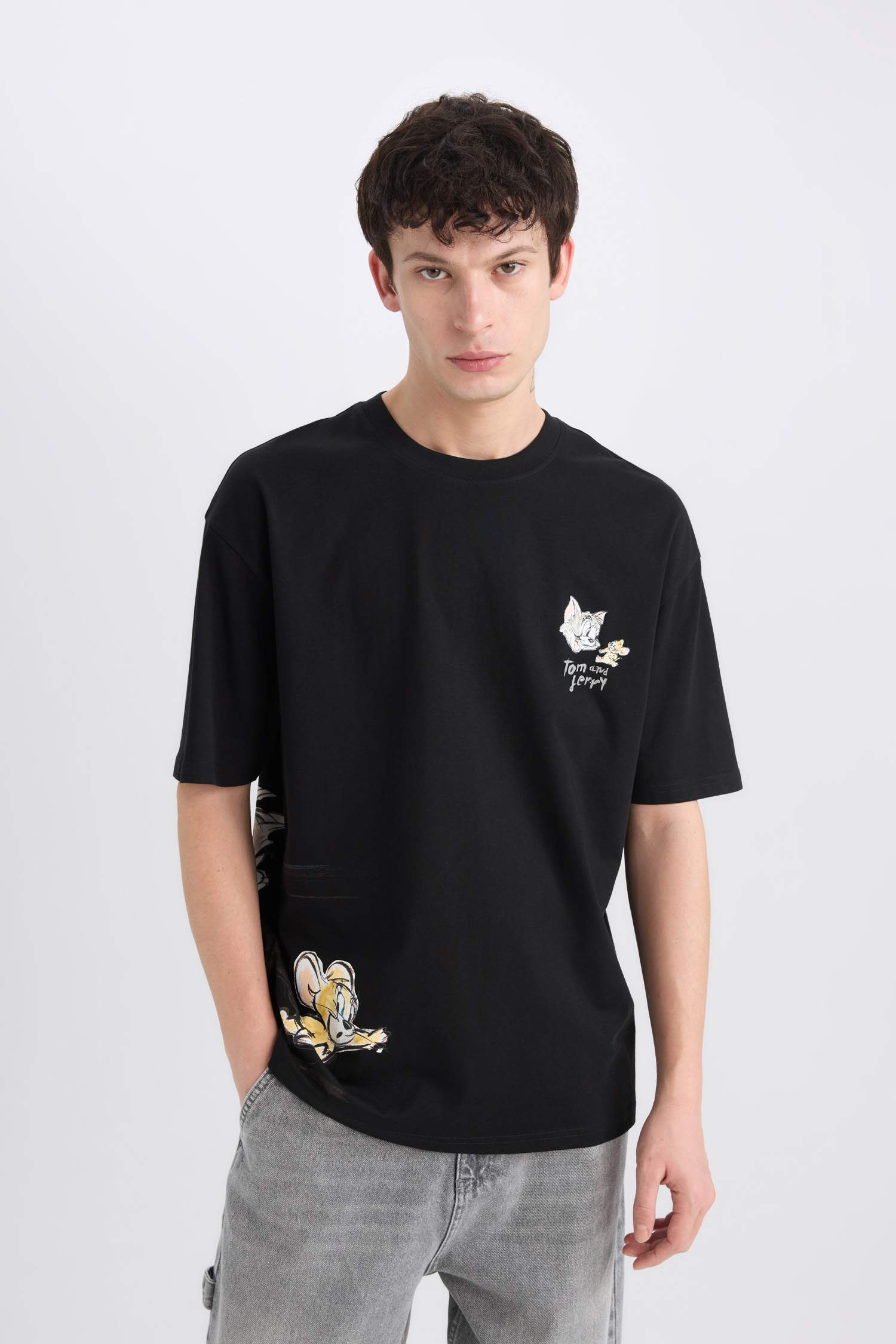 T-shirt oversize imprimé au dos Tom & Jerry 100% coton à col rond