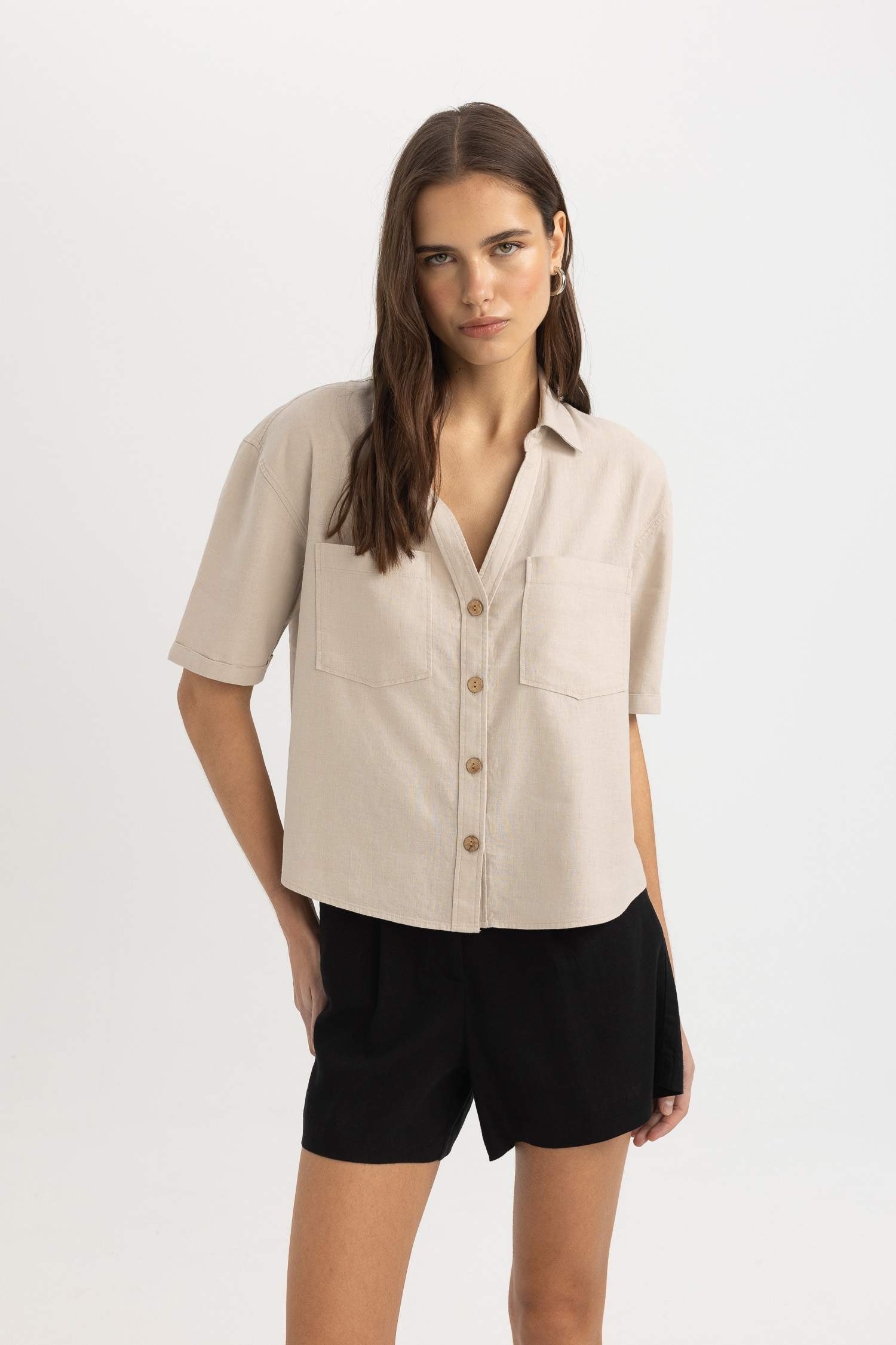 Linen Blended High Waist Wide Leg Shorts