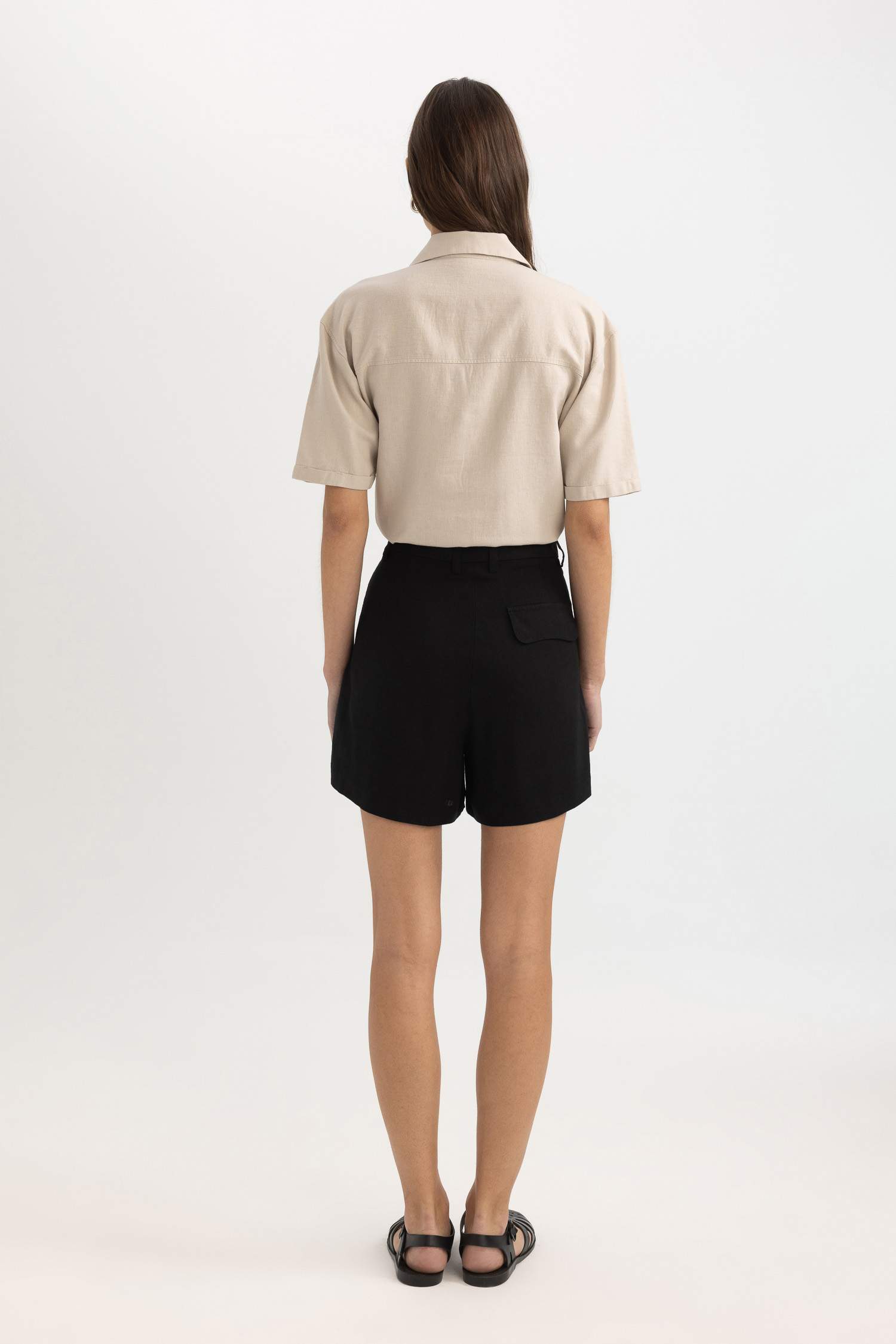 Linen Blended High Waist Wide Leg Shorts