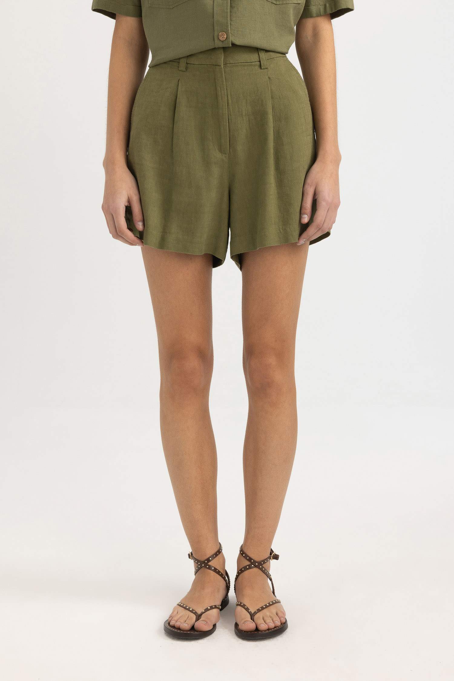 Linen Blended High Waist Wide Leg Shorts