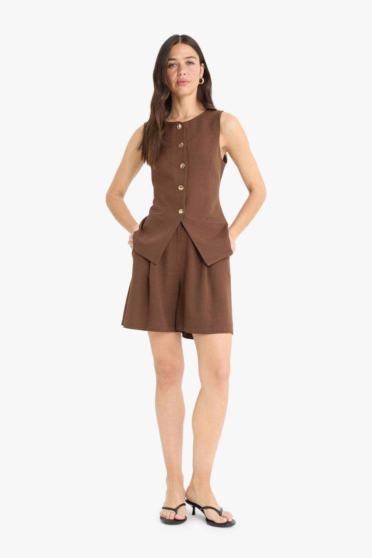 High Waist Short Leg Linen Blend Shorts