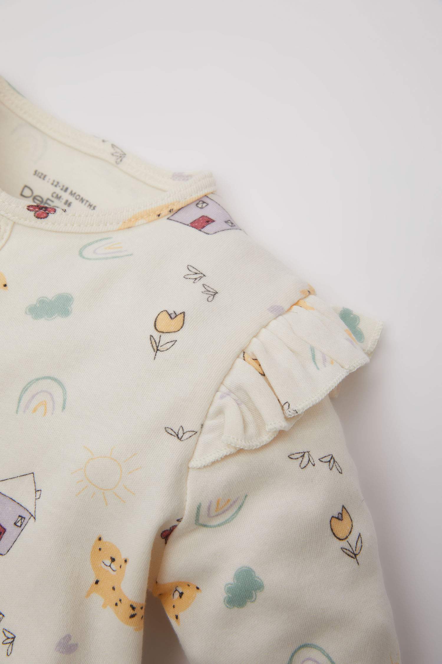 Kız Bebek Yeni Doğan Desenli Uzun Kollu Tulum