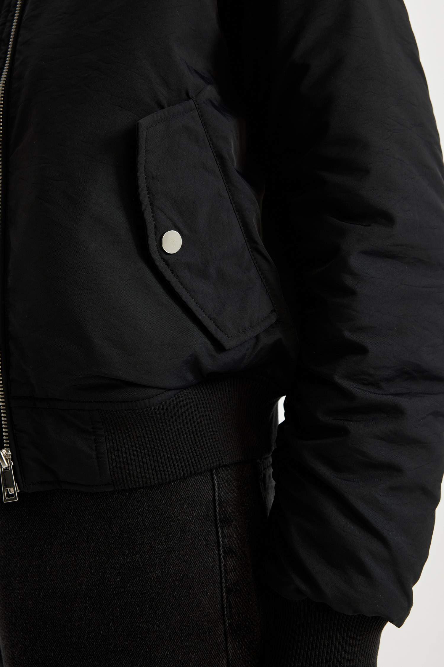 Su Geçirmez Kolej Yaka Düz Fermuarlı Cepli Bomber Ceket Mont