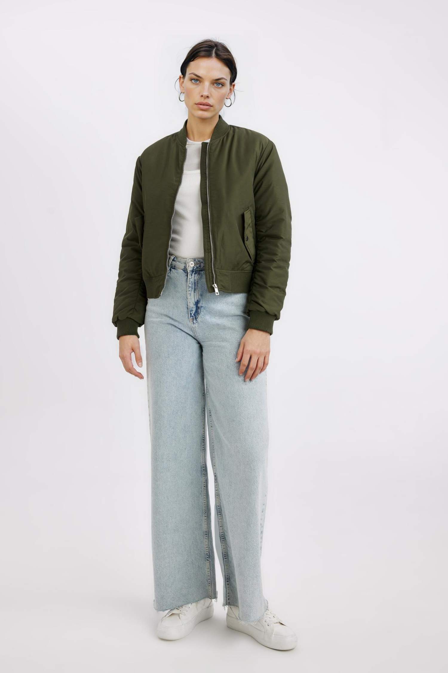 Su Geçirmez Kolej Yaka Düz Fermuarlı Cepli Bomber Ceket Mont