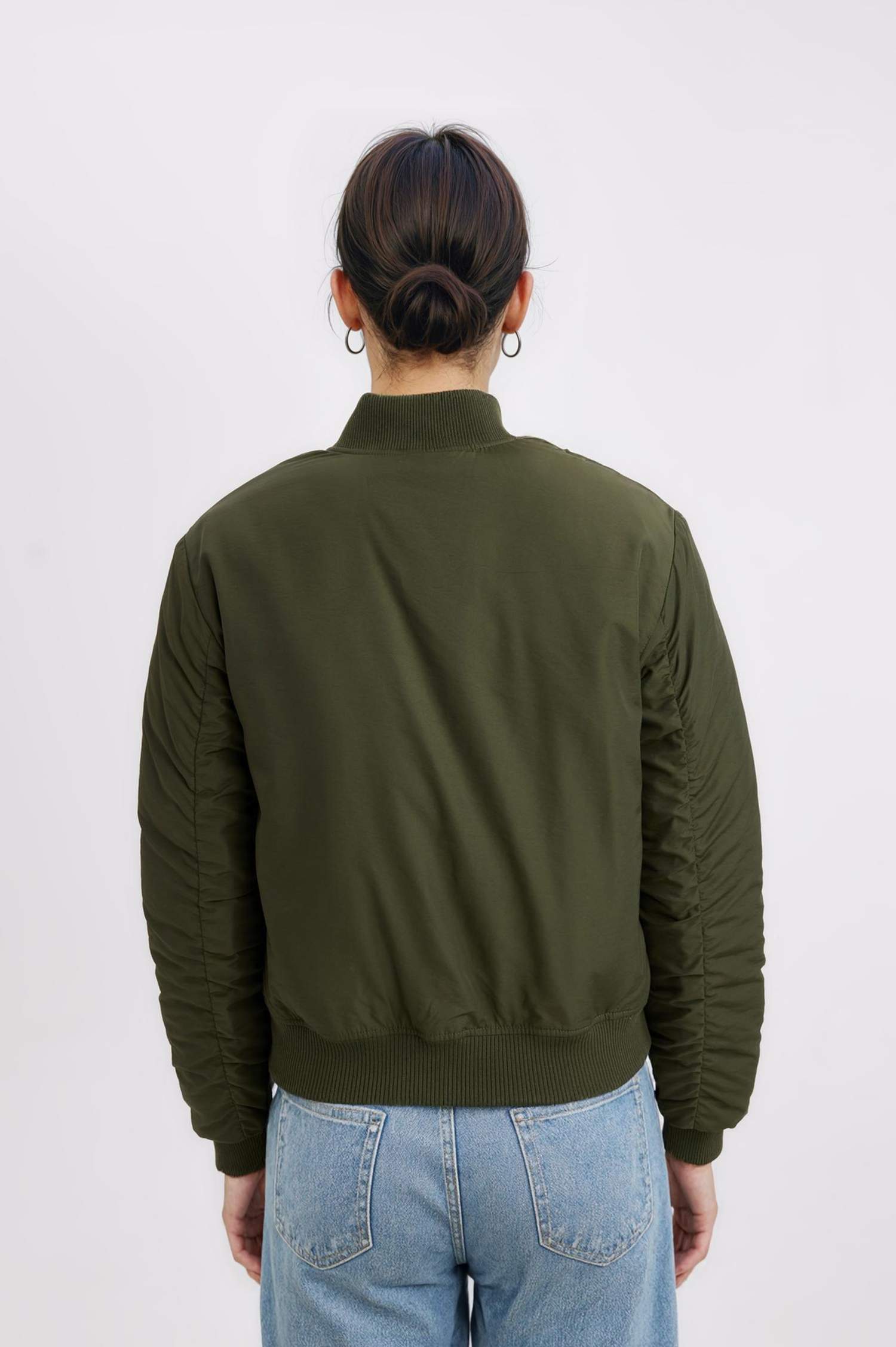 Su Geçirmez Kolej Yaka Düz Fermuarlı Cepli Bomber Ceket Mont