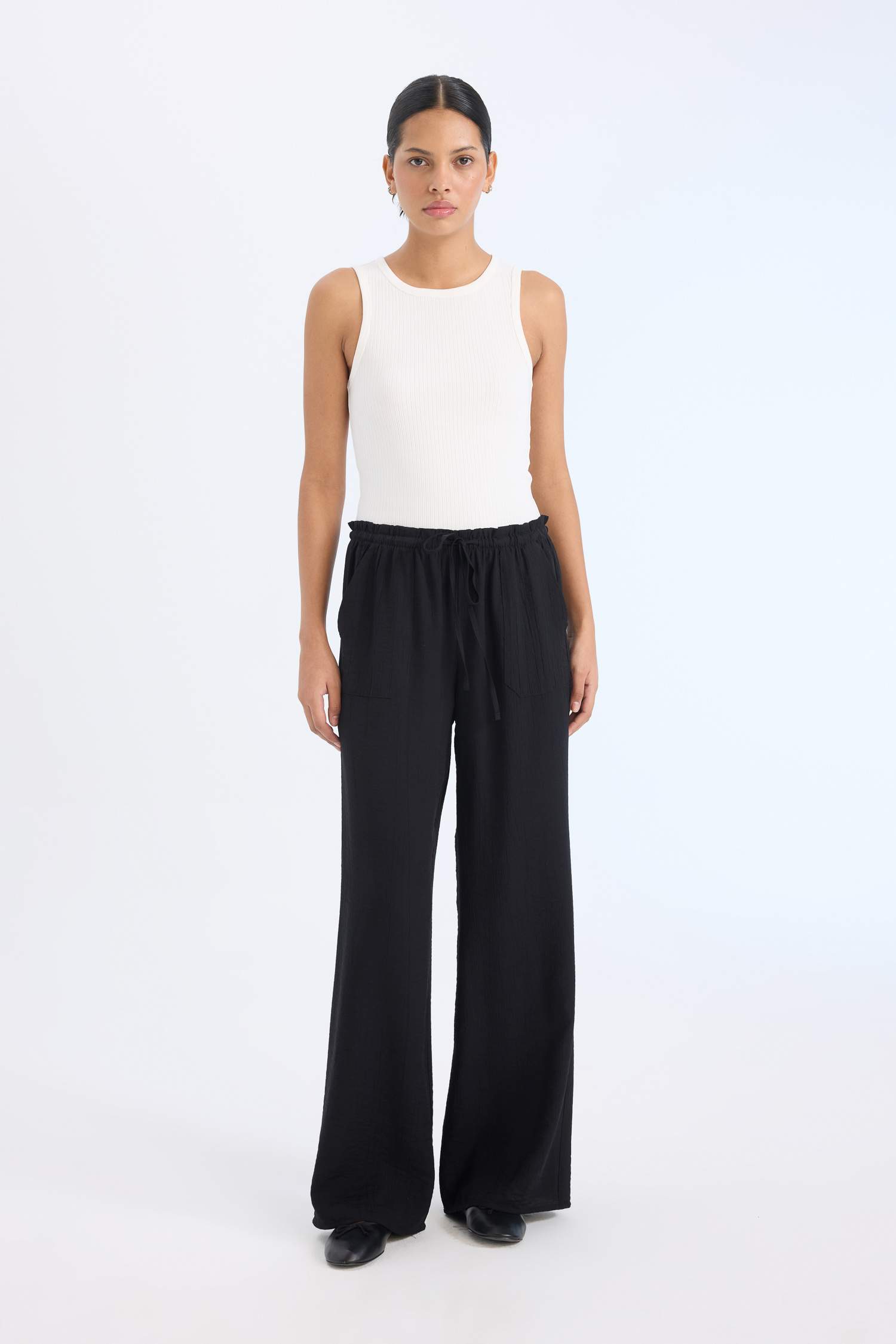 سروال قصة مستقيمة وايد ليج بجيب