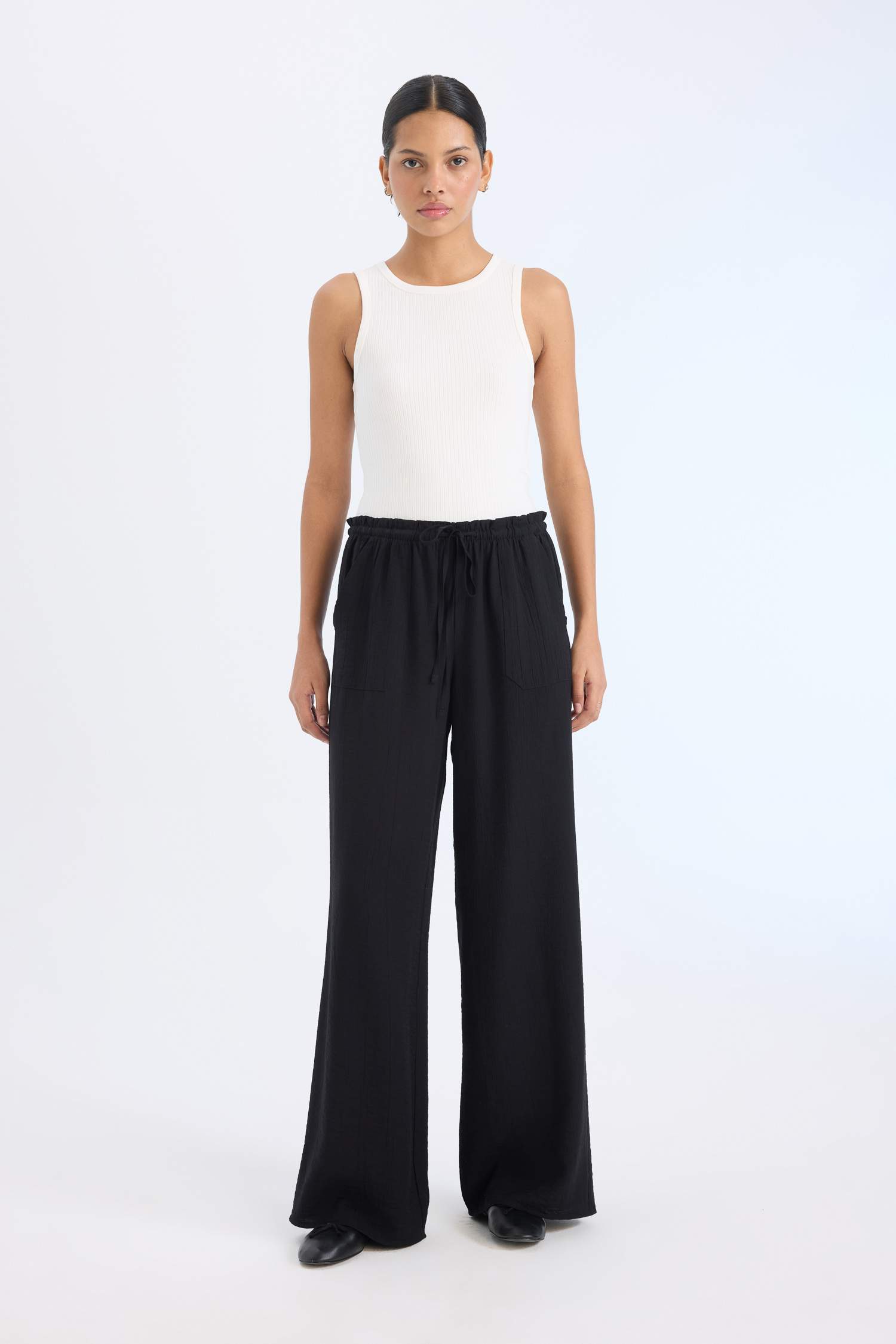 سروال قصة مستقيمة وايد ليج بجيب